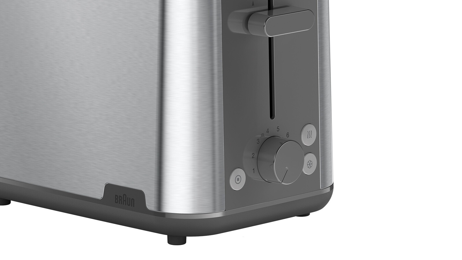 Braun Toaster »PurShine HT 1510 GY - 2 Schlitze, 8 Stufen, Auftau- Aufwärmfunktion«, 900 W, 900 W, Edelstahl, Automatische Abschaltung, Brötchenaufsatz
