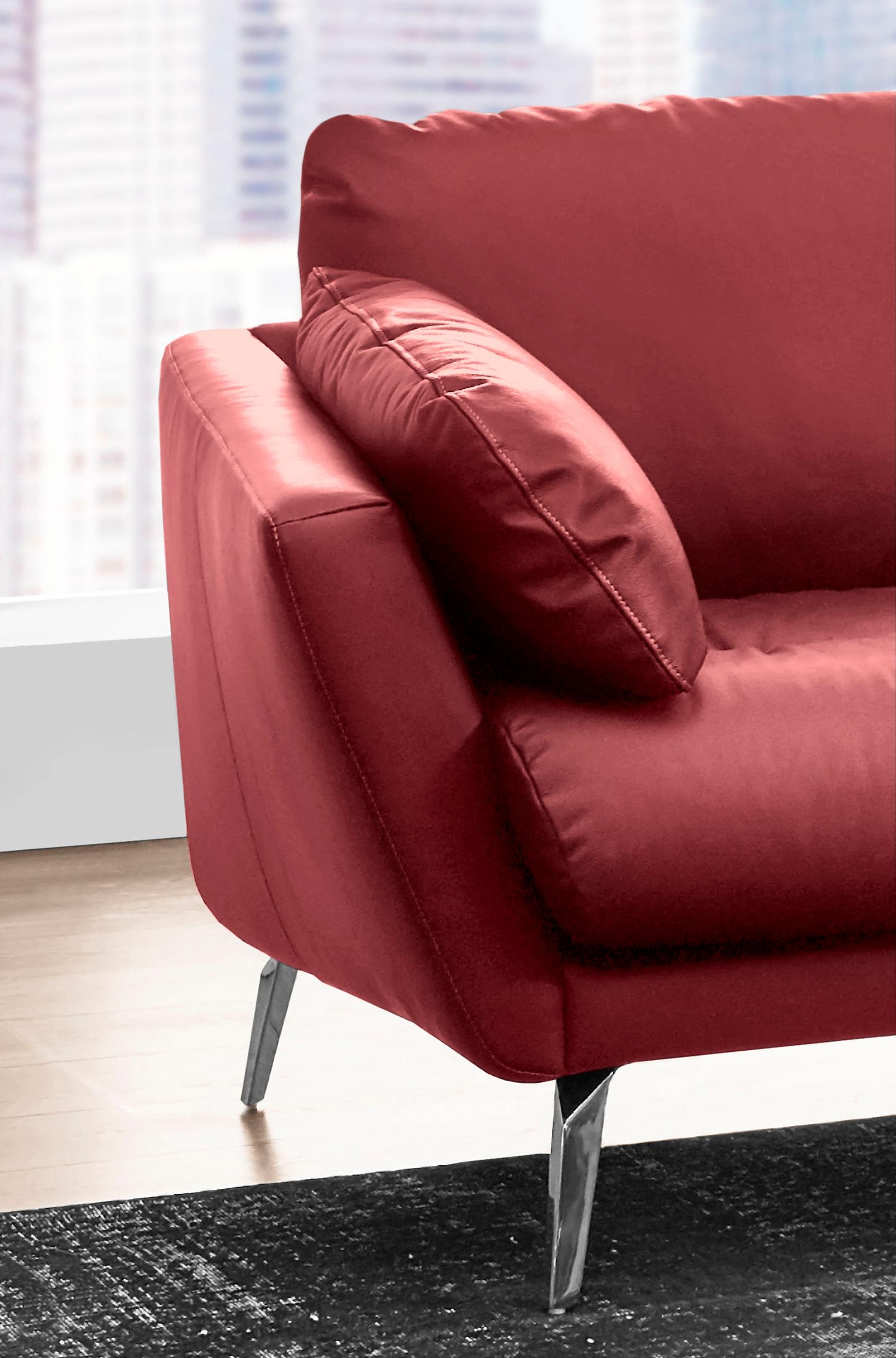 W.SCHILLIG Ecksofa »softy, Designsofa, zeitlos und elegant, hoher Sitzkomfort, L-Form«, mit dekorativer Heftung im Sitz, Füße Chrom glänzend