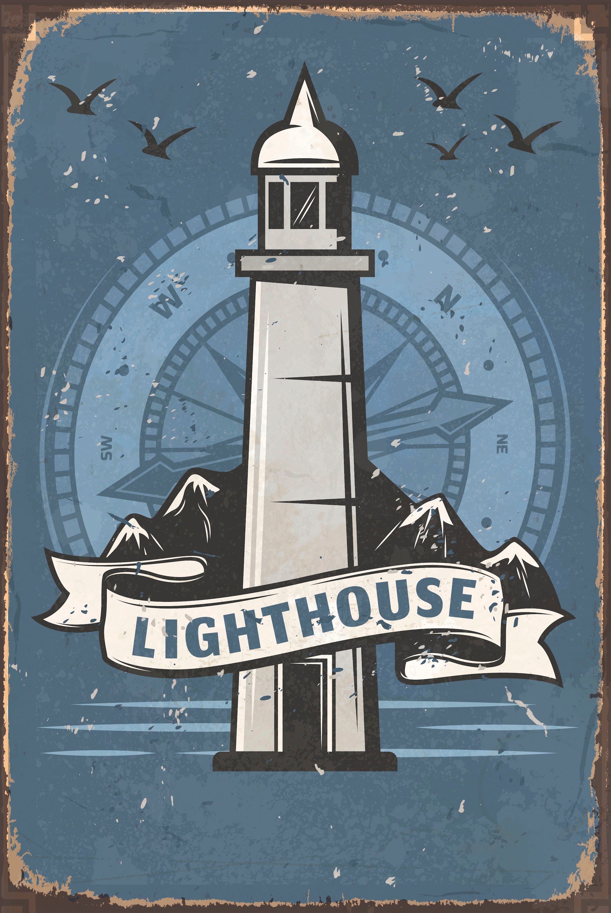 queence Metallbild »Lighthouse«, Leuchtturm-Schriftzug, (1 St.), Stahlschild, Blechschild, Leuchtturm, Fernweh