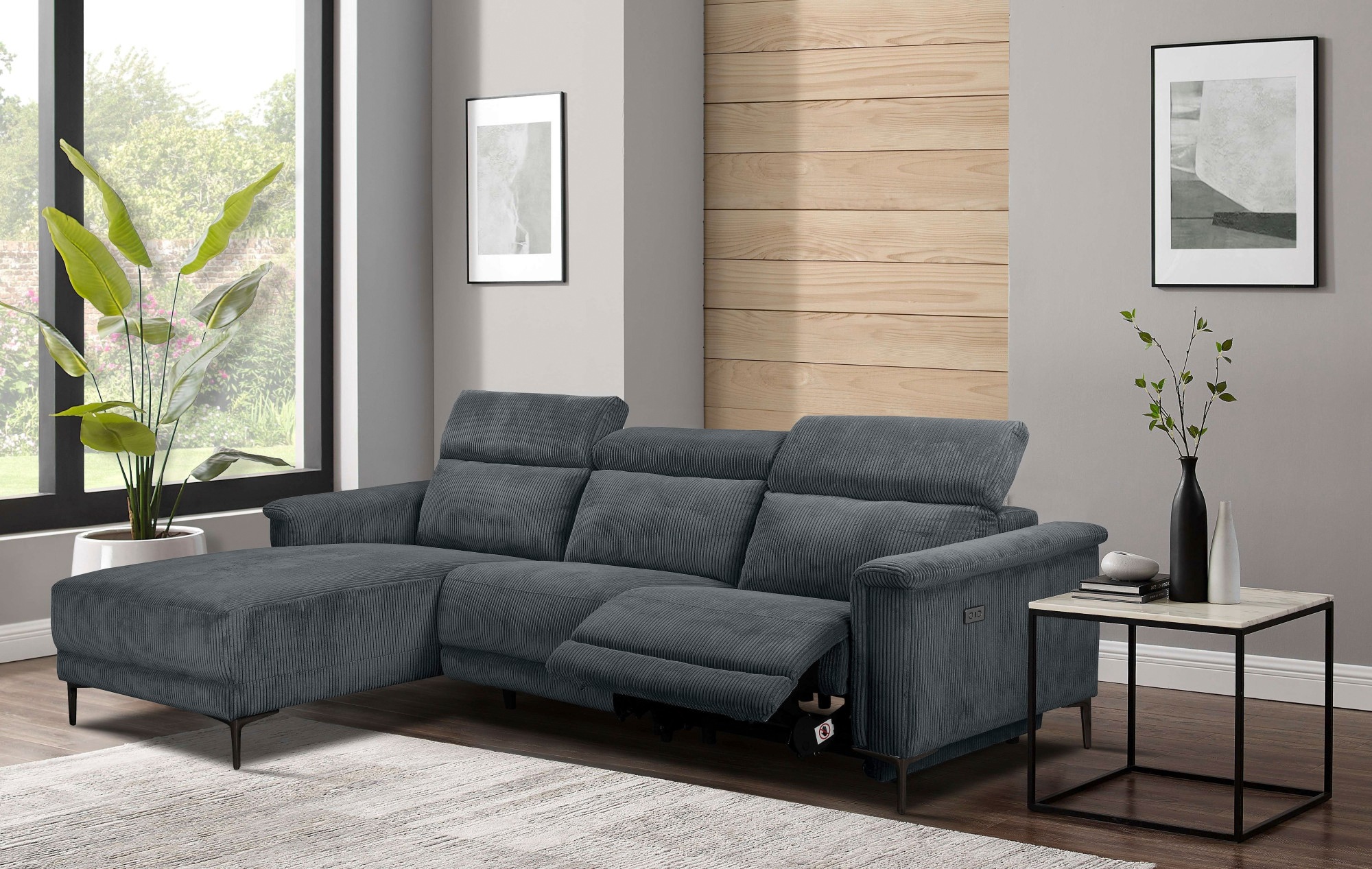 Places of Style Ecksofa »Lund in Cord, L-Form, 261 cm, manuelle und elektr. Relaxfunktion,«, USB-A und Kopfteilverstellung