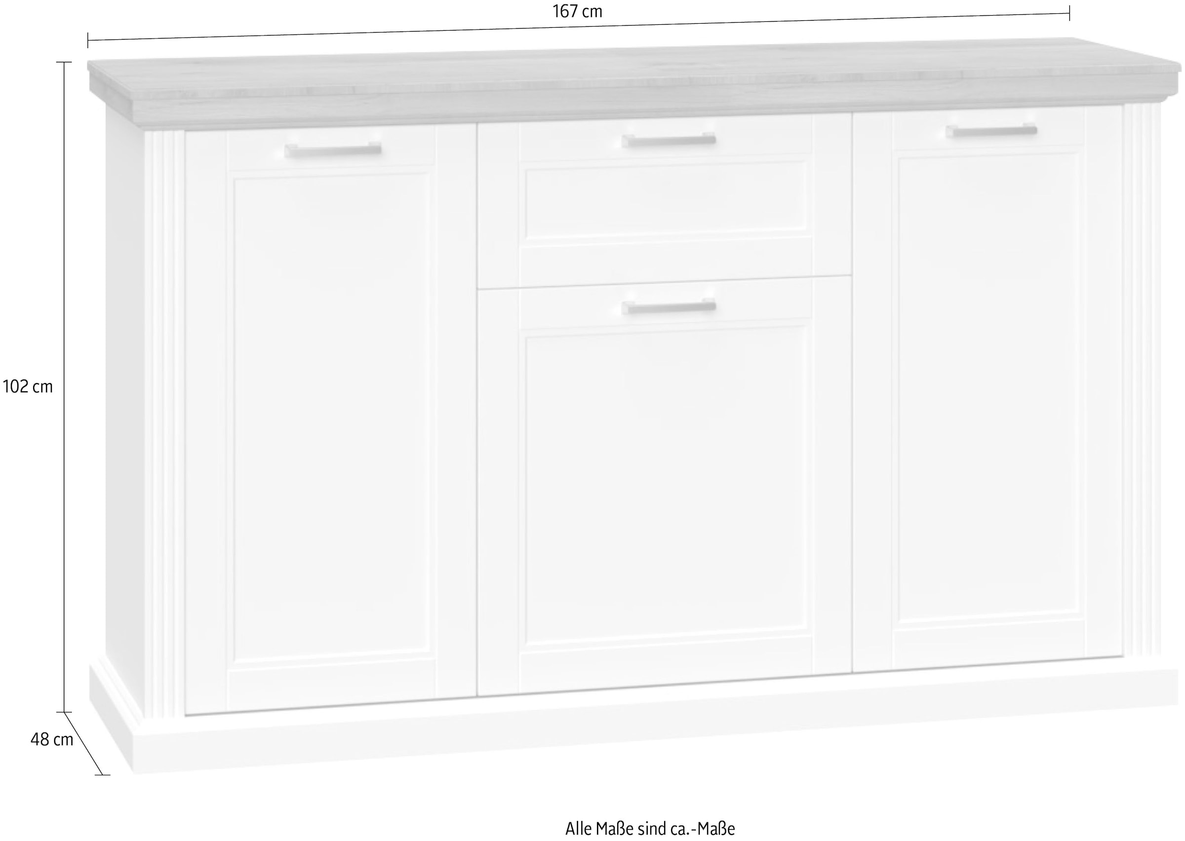 Home affaire Kombikommode »Tara, im klassischen Landhausstil, FSC-zertifiziert, in 2 Größen«, (Soft-Close-Funktion, goldfarbene Metallgriffe, Innendekor Holzoptik), lackiert mit wasserbasiertem UV-Lack, unempfindlich und kratzfest