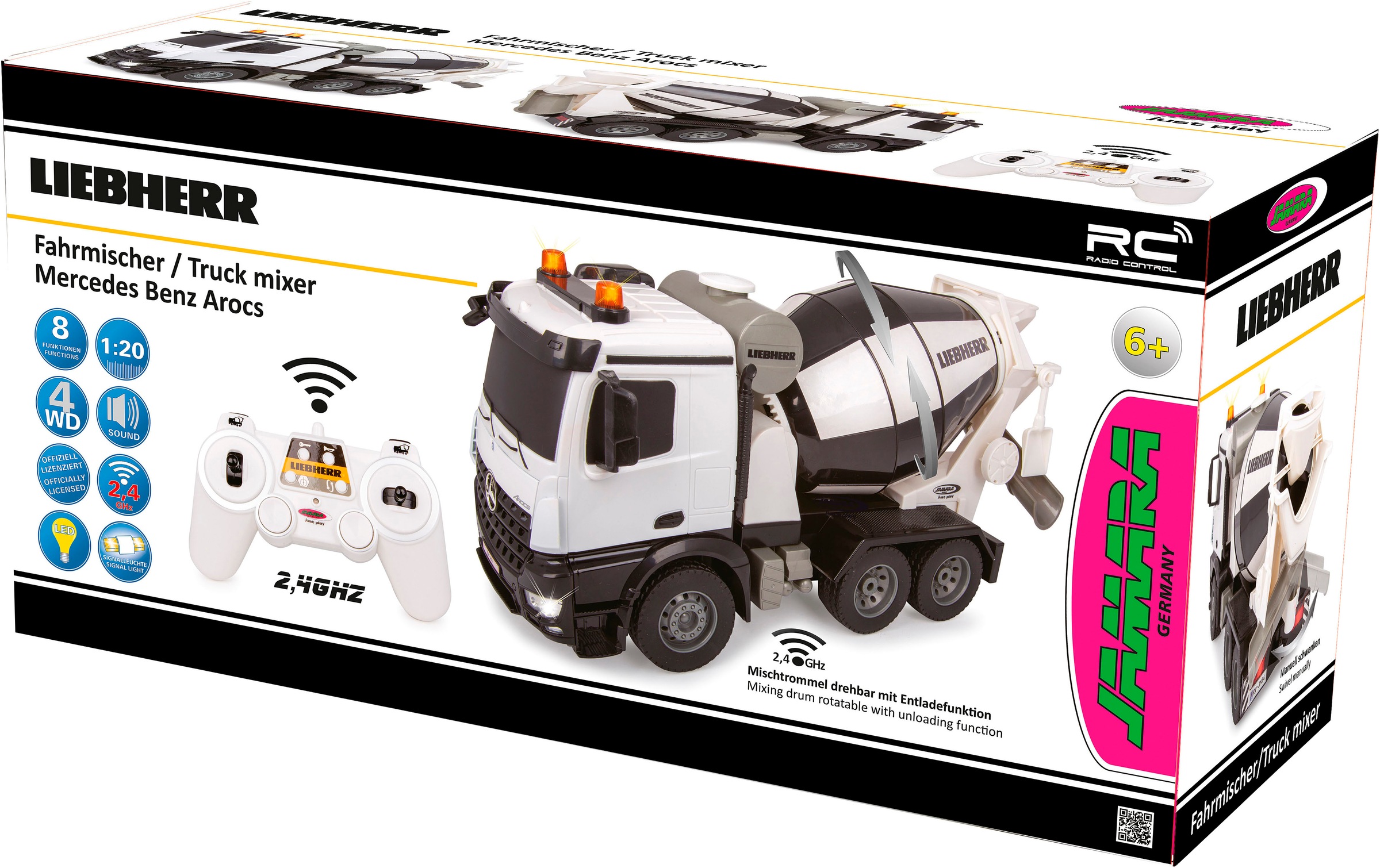 Jamara RC-Auto »Fahrmischer Mercedes-Benz Arocs Liebherr 1:20 2,4GHz«, mit LED Licht