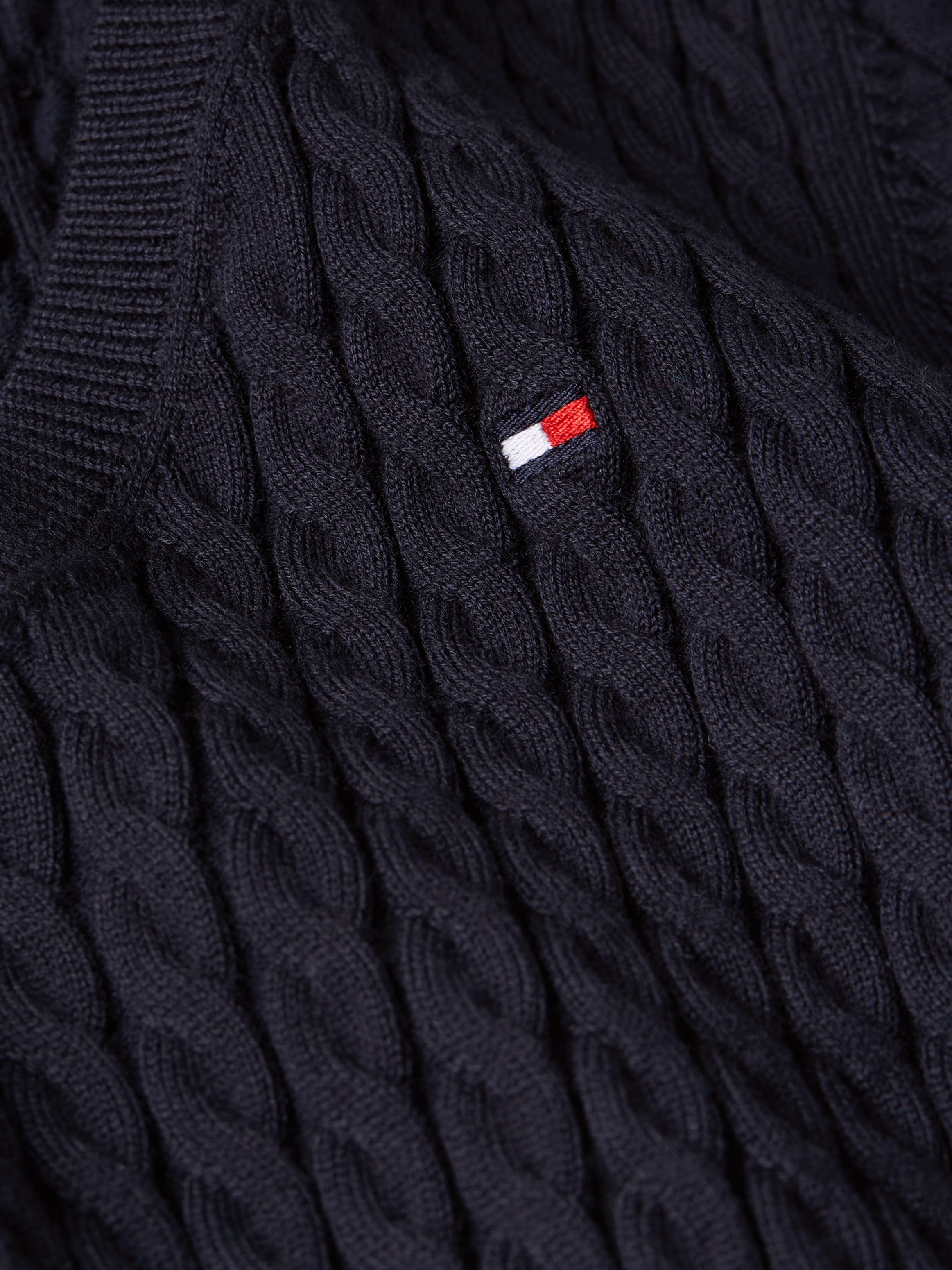 Tommy Hilfiger Strickpullover »CO CABLE V-NK SWEATER«, mit Zopfmuster