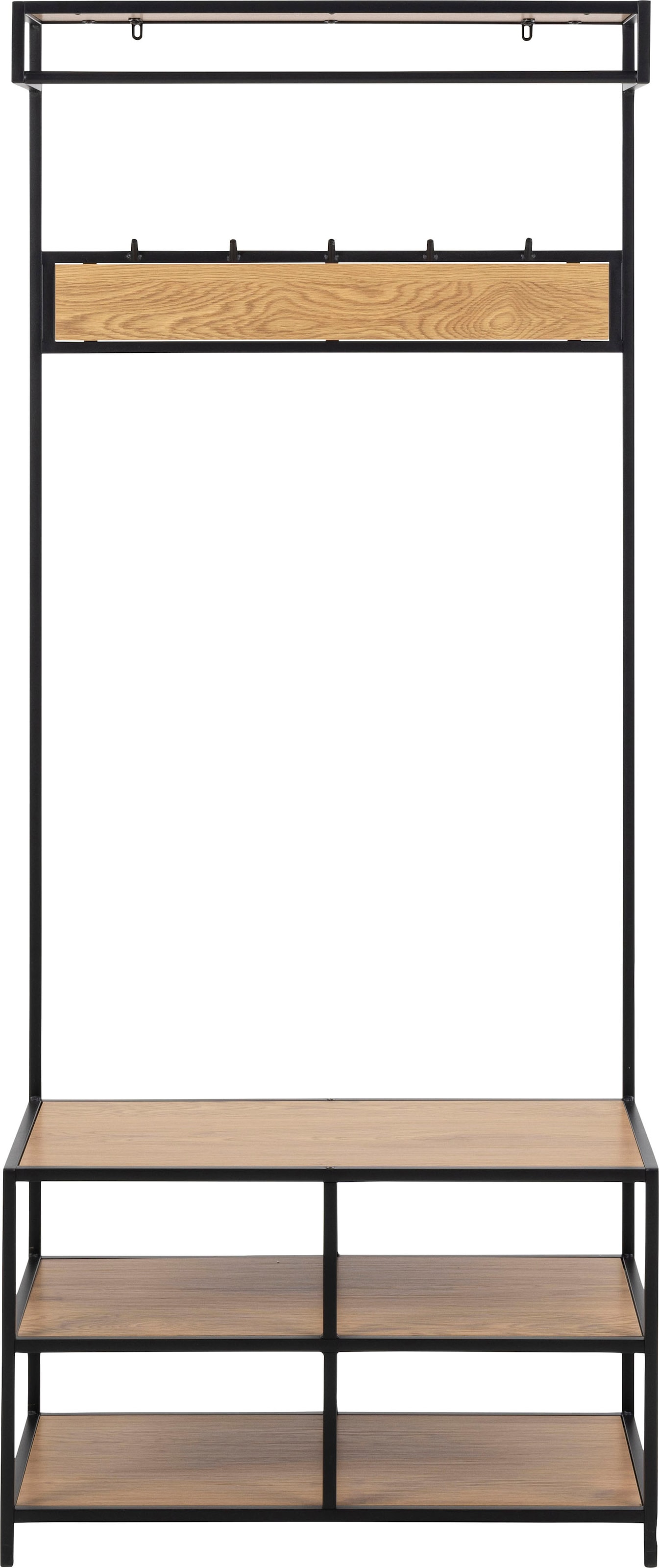 ACTONA GROUP Garderobenständer Metallgestell im Industrie-Look, 3 Einlegeböden, 5 Haken, Breite 77 cm matt Wildeiche / matt schwarz