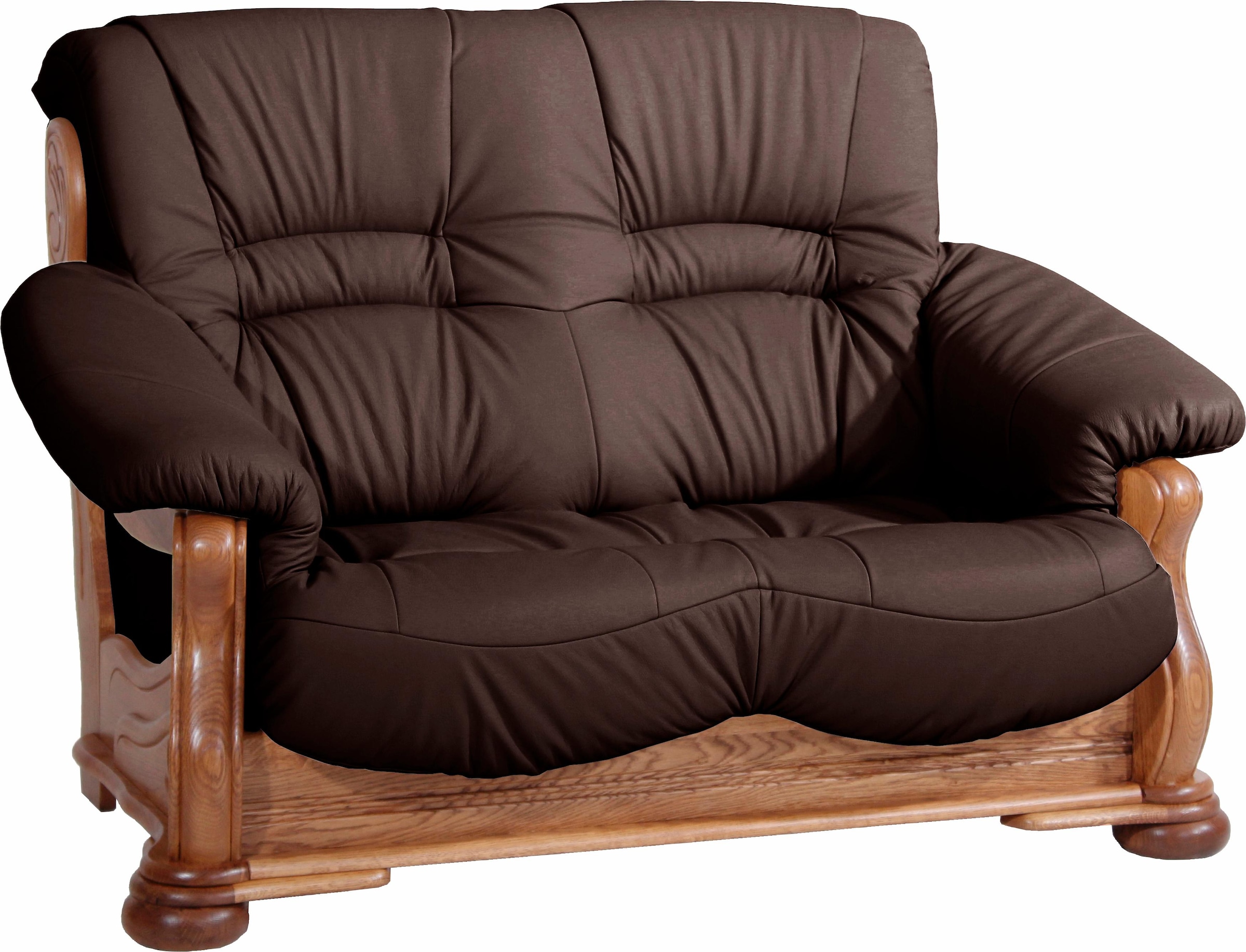 Max Winzer® 2-Sitzer »Texas, dekoratives Holzgestell aus Eiche mit gefrästen Ornamenten«, bequemer Retro Klassiker, kompakte Stellfläche Breite 147cm