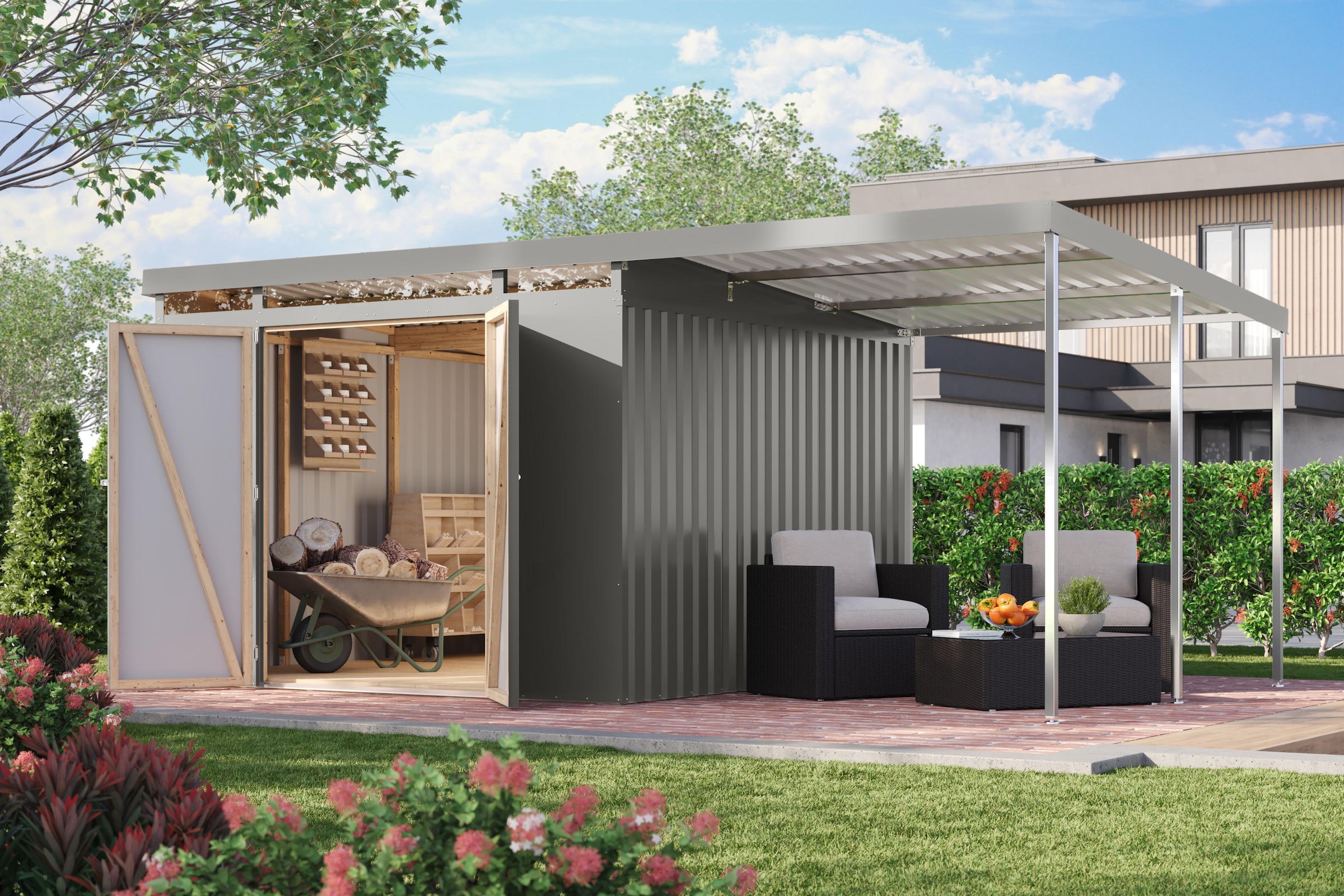 Karibu Gerätehaus »Argonium 3,5 SET mit Anbaudach«