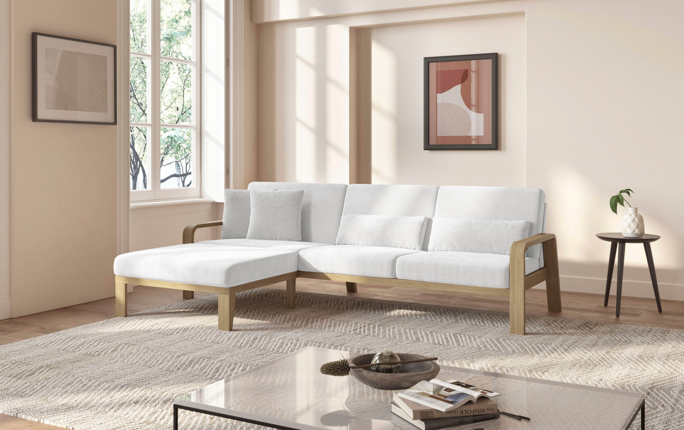 sit&more Ecksofa »Kolding L-Form«, Armlehnen aus Buchenholz in natur, verschiedene Bezüge und Farben