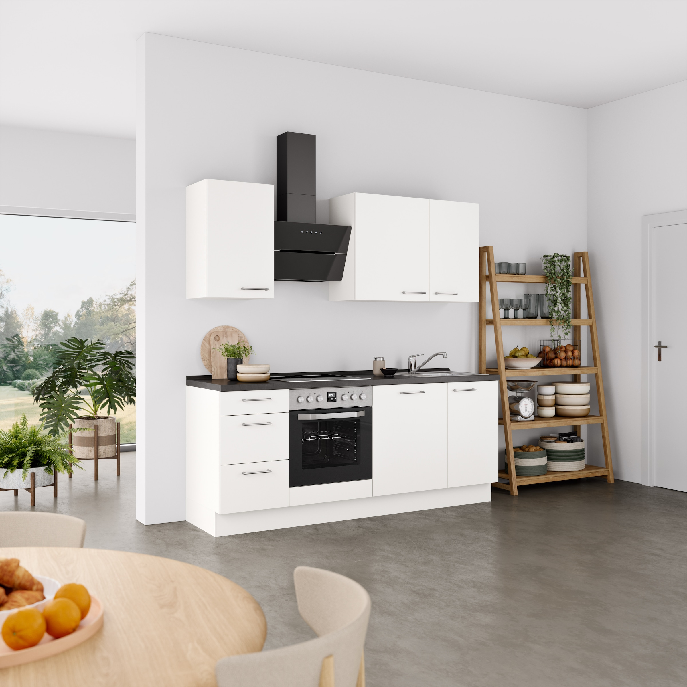 nobilia® Küchenzeile »"Laser II", Ausrichtung wählbar, Breite 210 cm« vormontiert, wahlw. mit unterschiedlichen E-Geräten-Sets