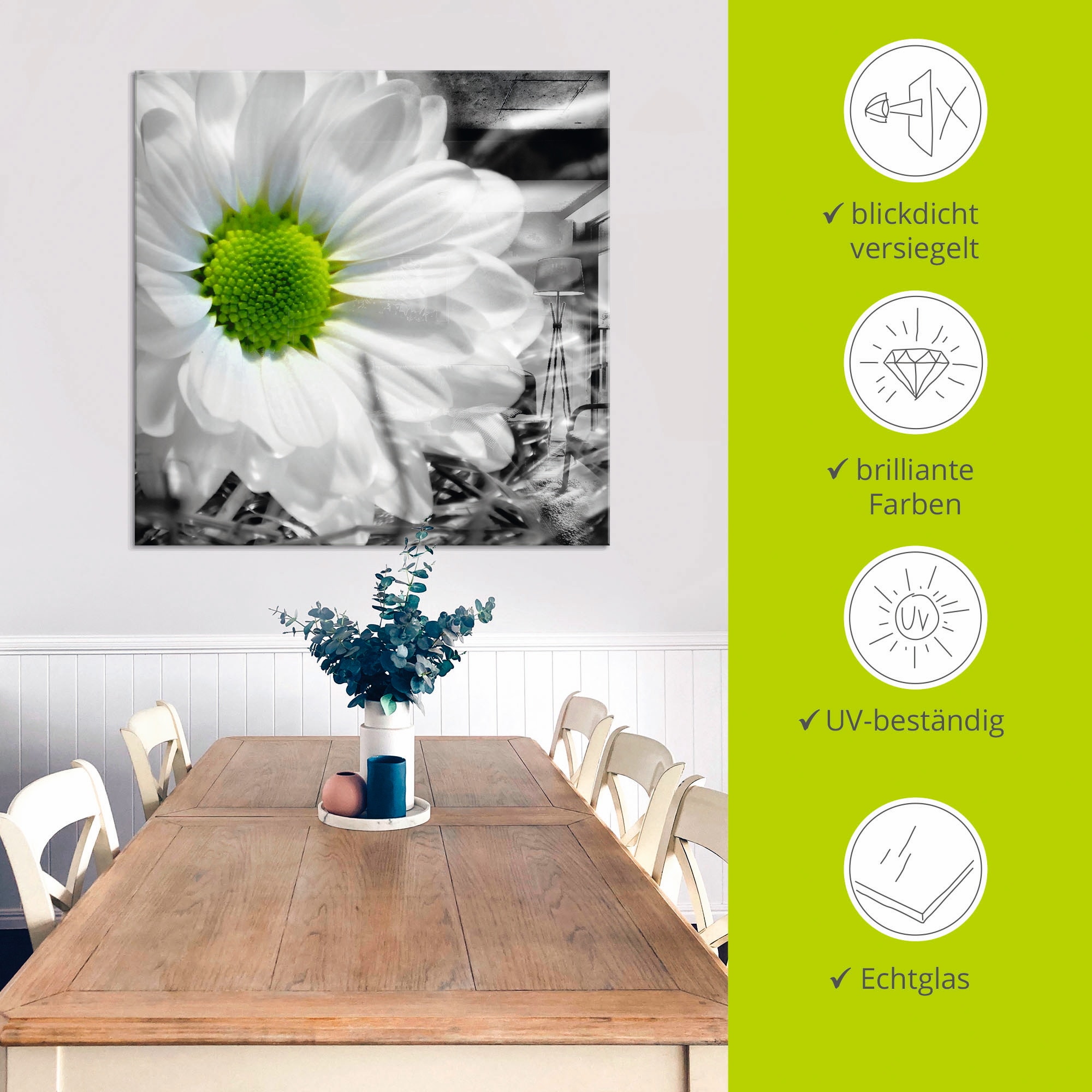 Artland Glasbild »Weiße Blume«, Blumen, (1 St.), in verschiedenen Größen