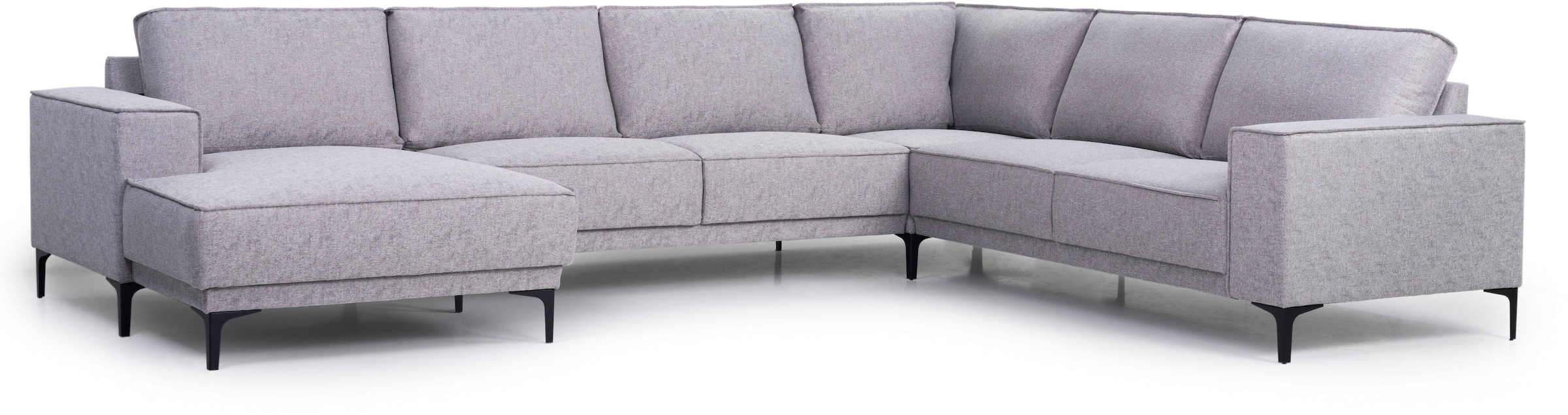 Places of Style Wohnlandschaft »XXL Sofa Oland, Struktur, Flachgewebe, Luxus-Microfaser, Boucle«, U-Form, 342 cm, Wellenunterfederung, Skandi-Design, Metallfüße