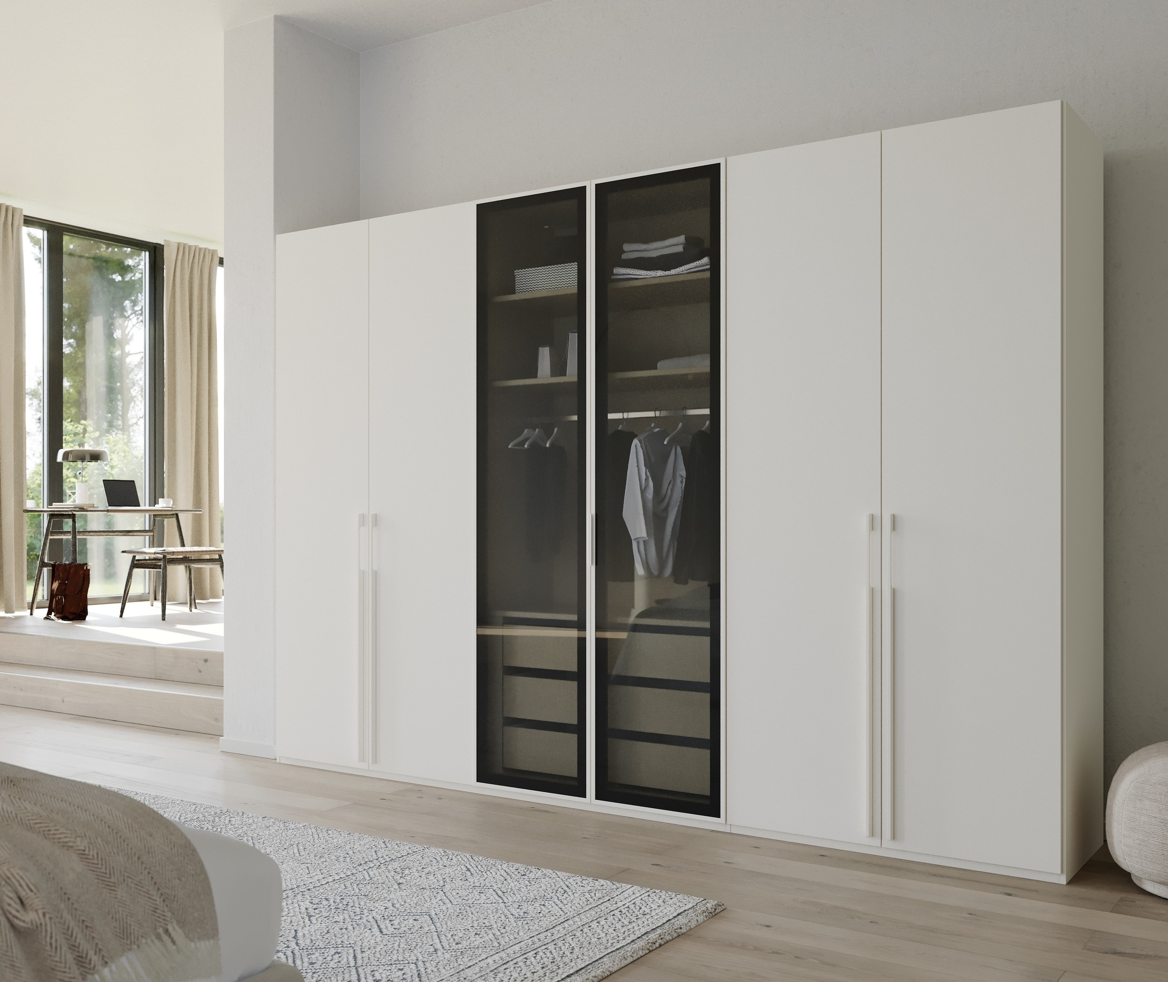 rauch Drehtürenschrank »Kleiderschrank Schrank Garderobe SKAT SHINE mit hochwertigem,«, transparentem Grauglas inkl. umfangreichem Zubehör MADE IN GERMANY