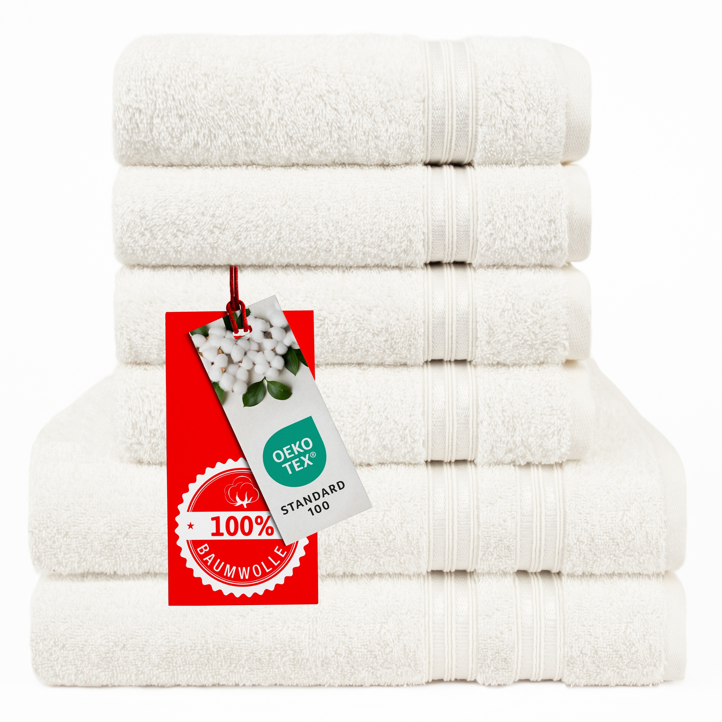 HAMMETEX Handtuch Set »6-teiliges Handtuch Set, 100% Baumwolle, Weich & Saugstark«, Set, 6 tlg., Frottier, mit Bordüre, einfarbig, weich