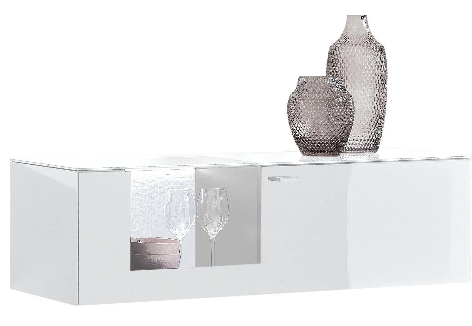 LEONARDO Hängevitrine »AUREA« mit Pailletten-Akzent, wahlweise mit Beleuchtung Lack weiß/Paillette weiß
