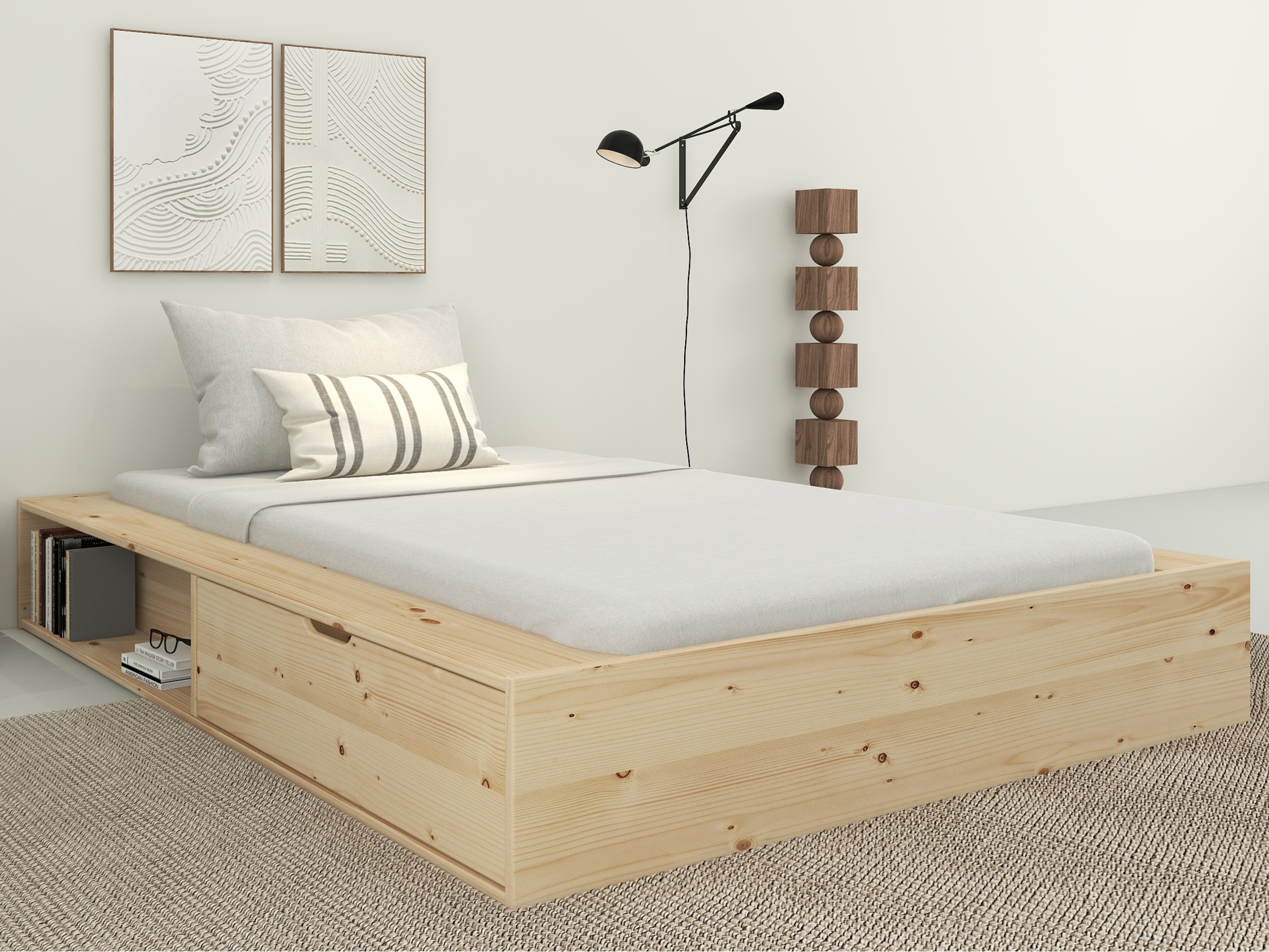 Home affaire Stauraumbett »Erno, Massivholzbett, Futonbett, 275KG belastbar«, (Breite/ Belastbarkeit: 120cm/275 KG, 180cm/275 KG), mit Lattenrost, Massivholz, FSC® zertifiziert, viel Stauraum + Ablagen