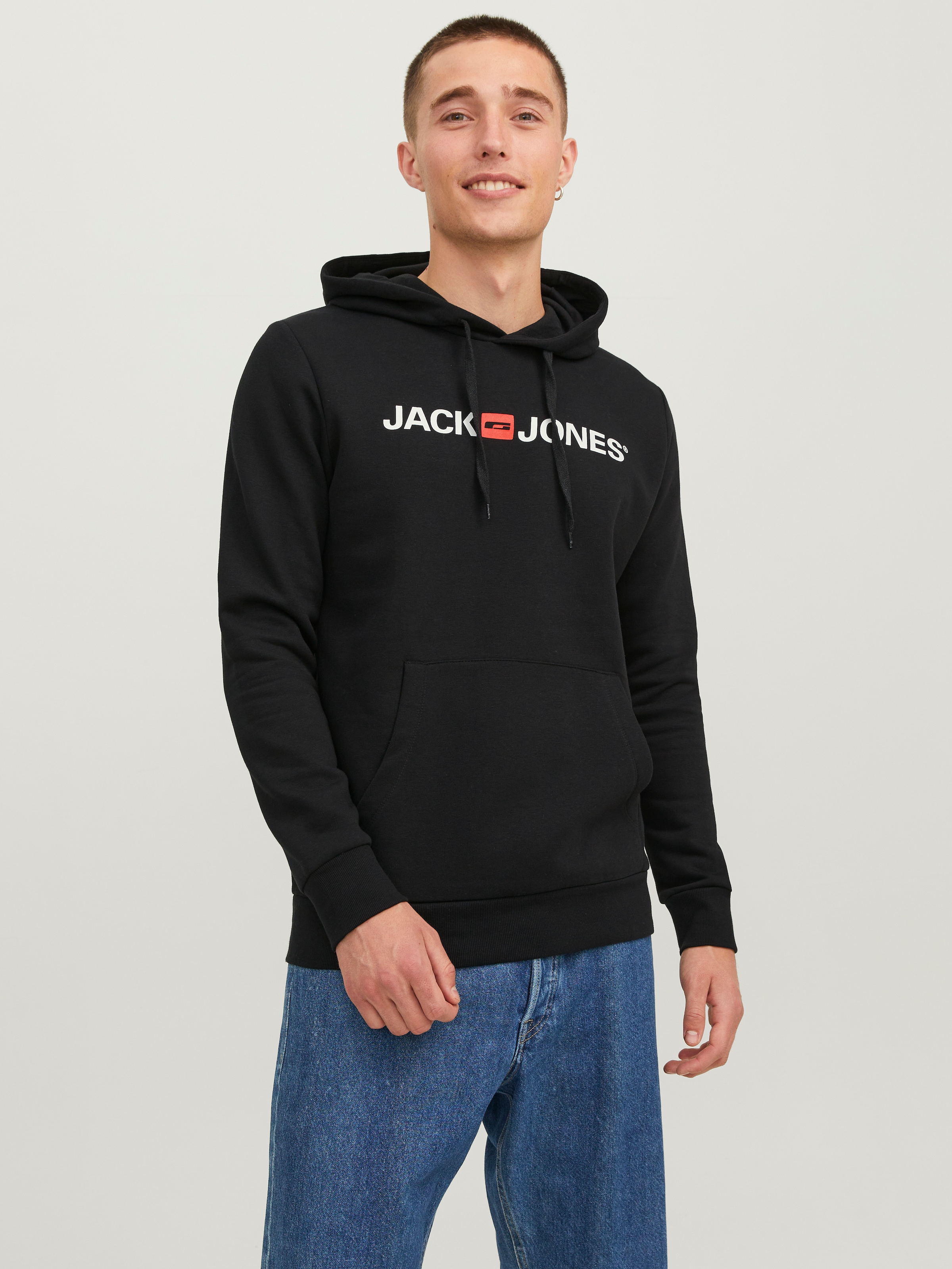 Jack & Jones Kapuzensweatshirt "JJECORP OLD LOGO SWEAT HOOD NOOS" Gr. M, schwarz, M