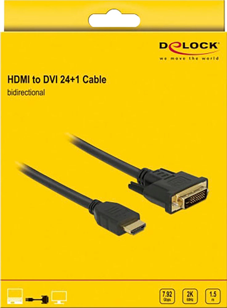 Delock Adapter »HDMI zu DVI 24+1 Kabel bidirektional 1,5 m«, 150 cm