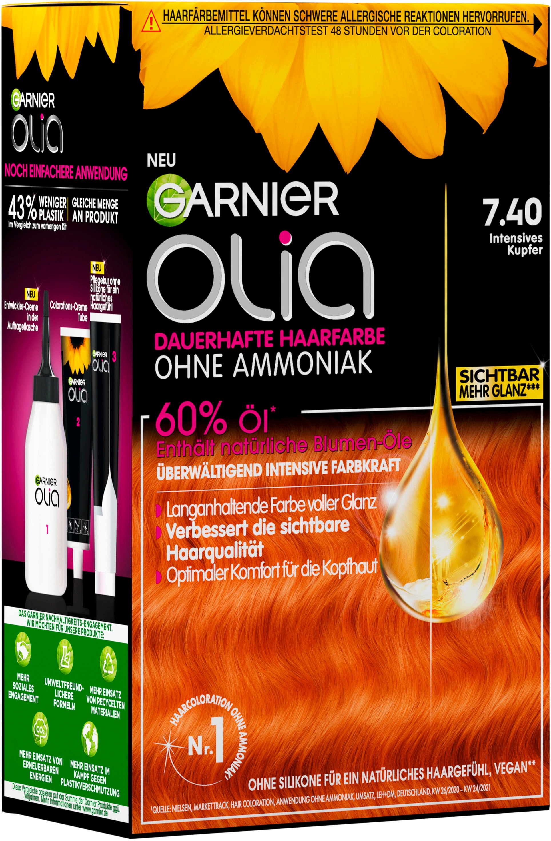 GARNIER Coloration »Garnier Olia dauerhafte Haarfarbe«, (Set, 3 tlg.), mit pflegender Formel