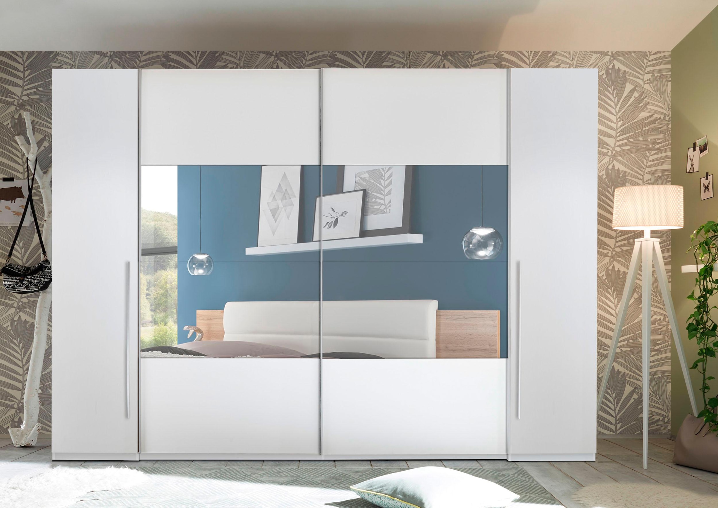 Schlafkontor Schwebetürenschrank »Kleiderschrank Drehtürenschrank Schrank Garderobe MEGA«, mit Dreh- und Schwebetüren und Spiegel, viele Böden