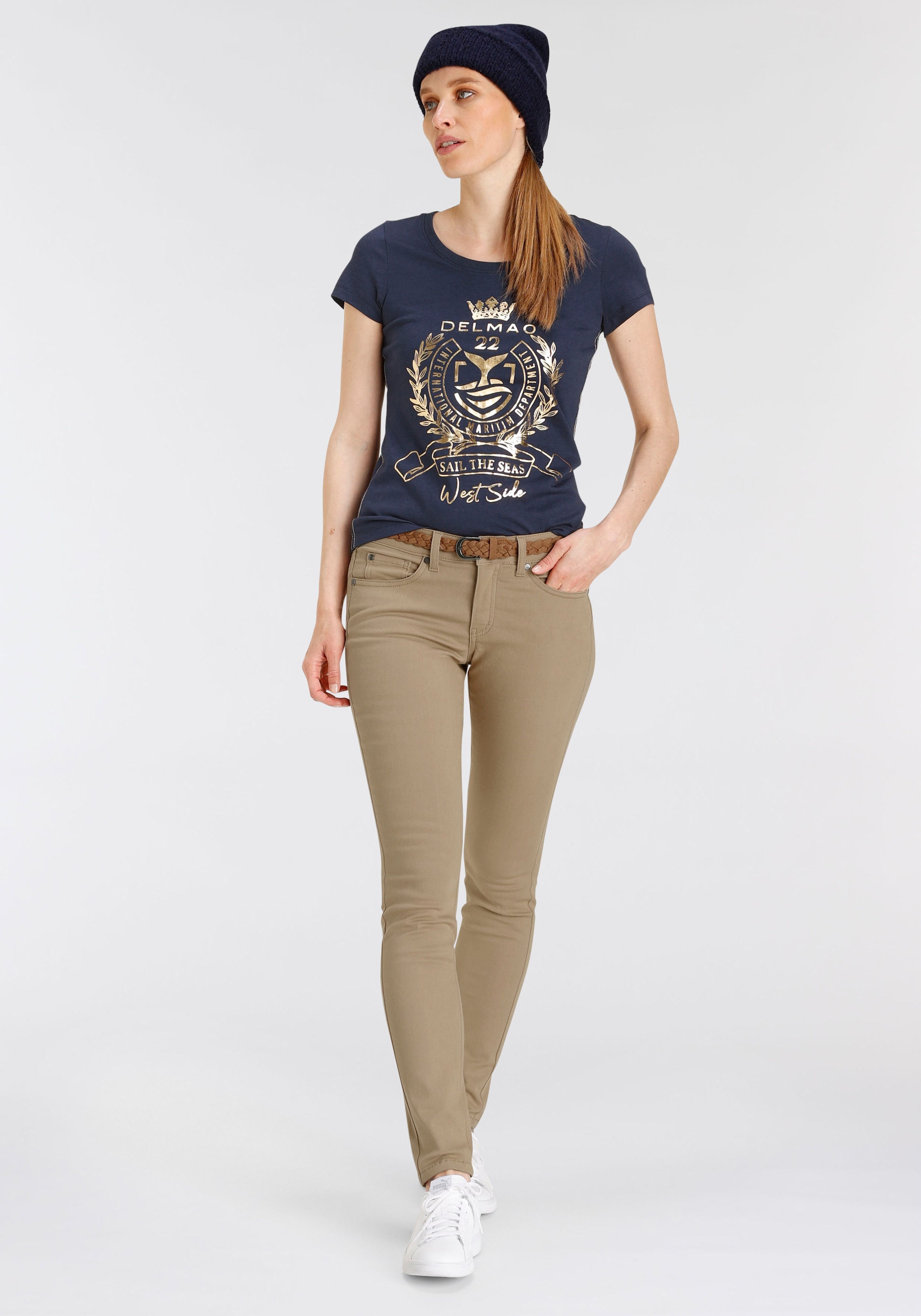 DELMAO Slim-fit-Jeans, (Set, 2 tlg., mit Gürtel), mit modischem Flechtgürtel