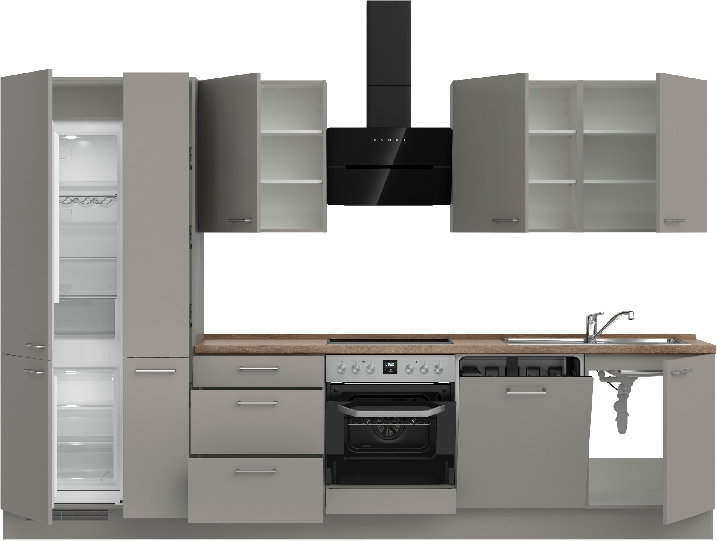 nobilia® Küchenzeile »"Laser II", Ausrichtung wählbar, Breite 330 cm«, vormontiert, wahlw. mit unterschiedlichen E-Geräten-Sets