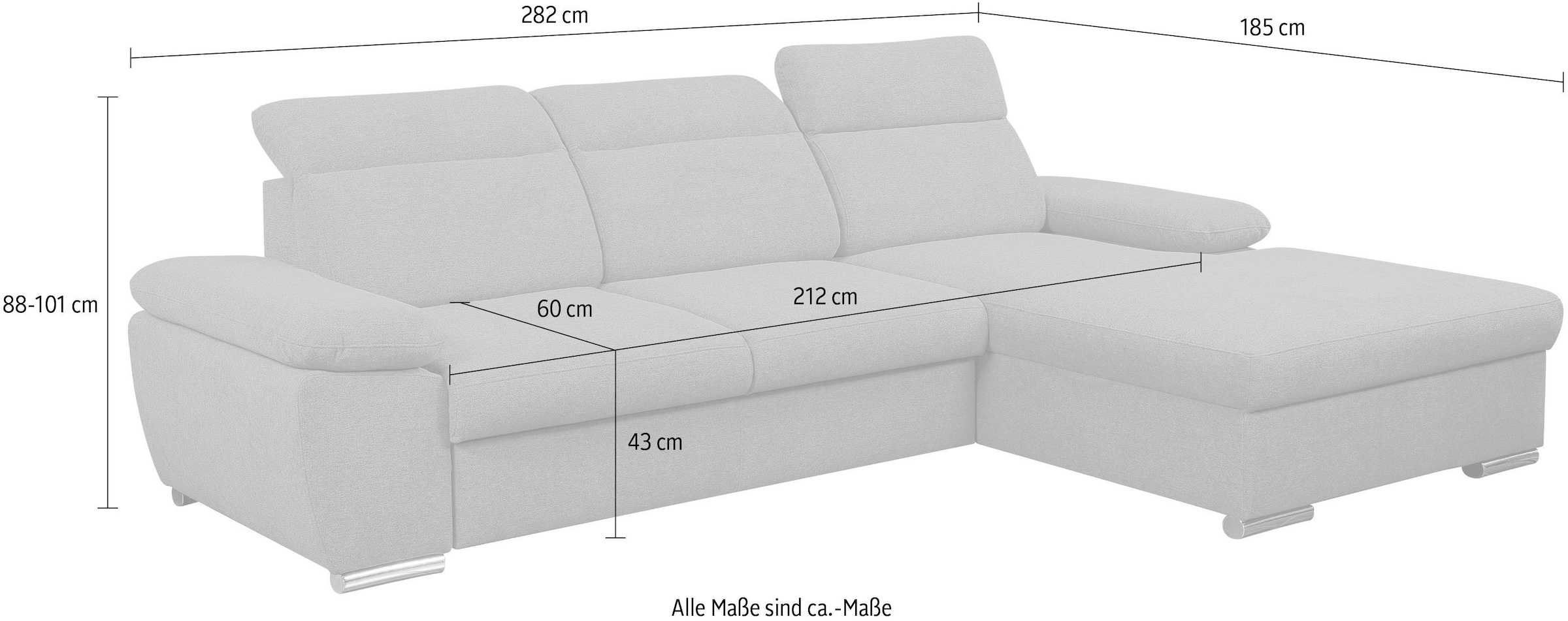 WERK2 Ecksofa »Palma 282 x 185 cm mit Bett & Bettkasten, Kopfteilverstellung, bequem« Strukturstoff, L-Form, XXL, Schlaffunktion, Bettkasten