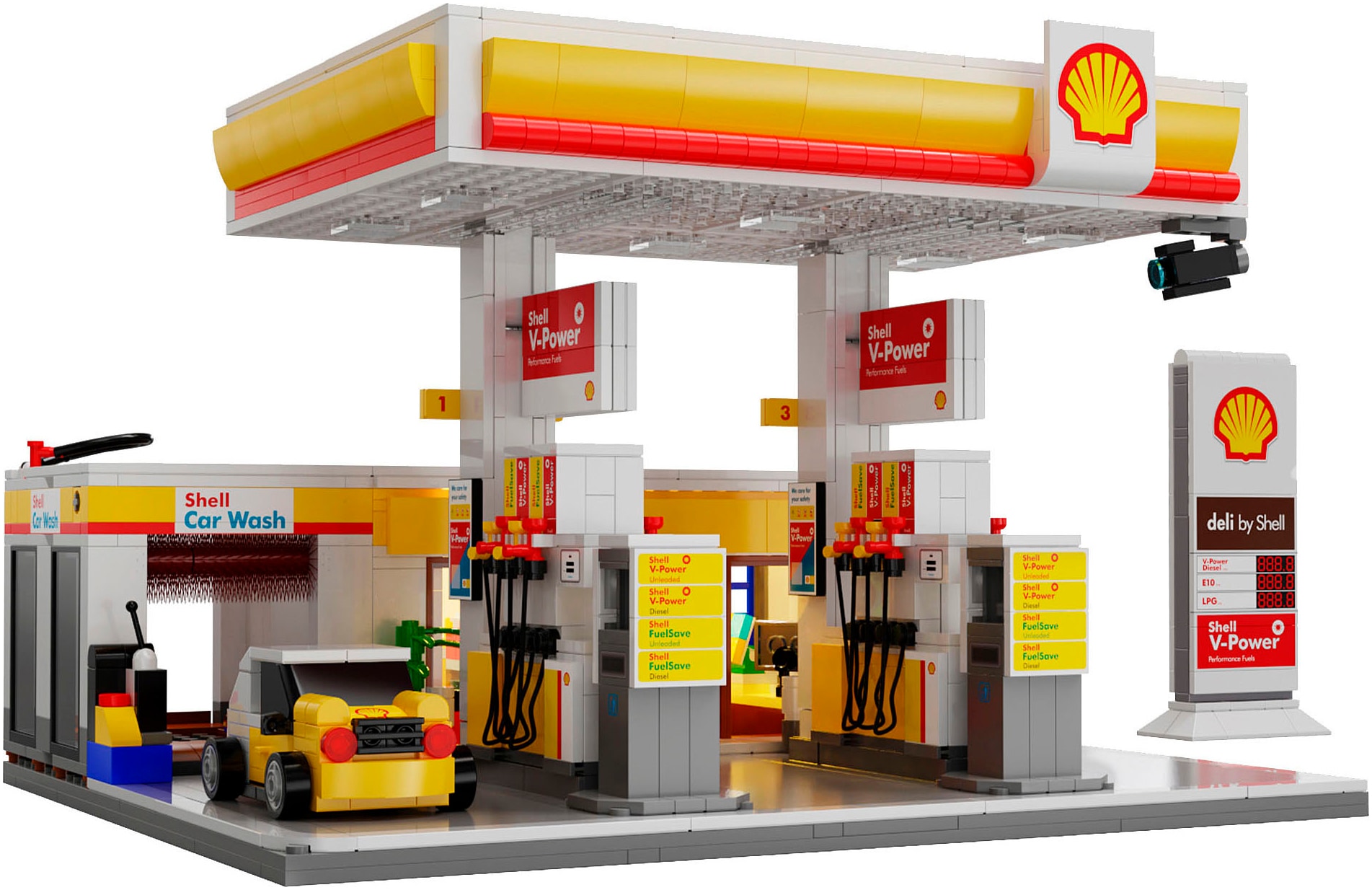 Jamara Konstruktions-Spielset »CaDA, Bricks, Shell Tankstelle mit Shop und Waschanlage (402857)« mit LED Licht