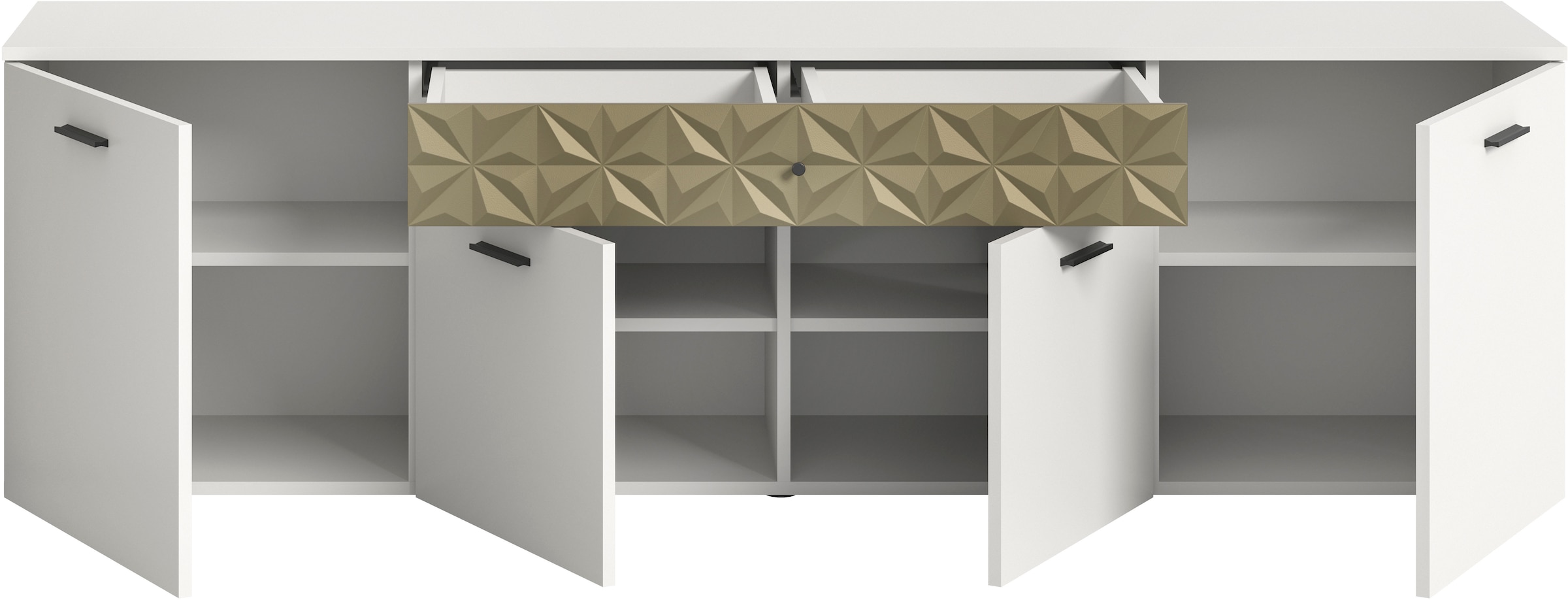 INOSIGN Lowboard »Vicenza, Breite 190cm, Ornamentabsetzung, 4 Türen, 1 Schubkasten«, 8 Fächer, Metallgriffe, TV-Schrank, Fernsehschrank, Mediaboard