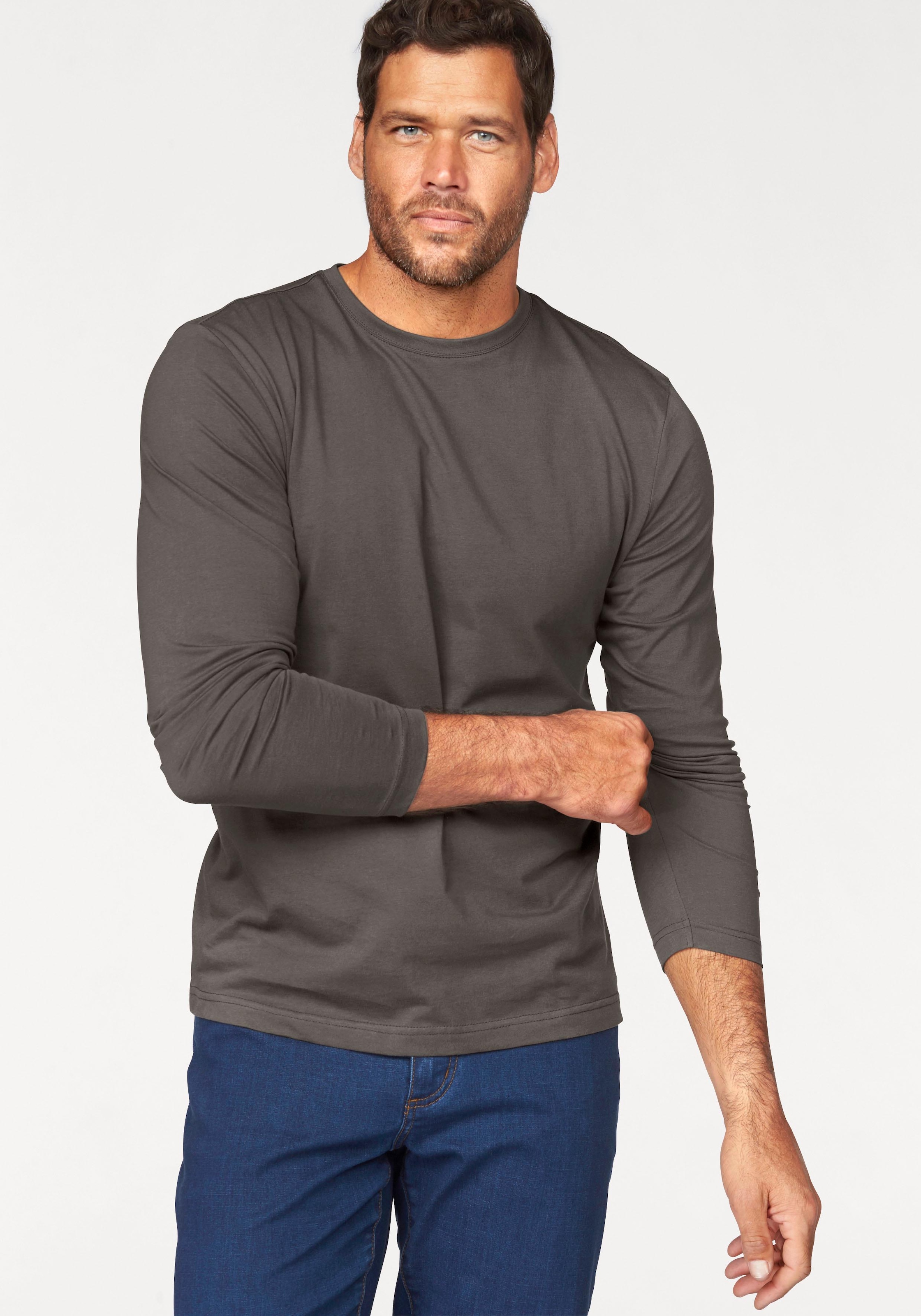 Man's World Langarmshirt »neue Farbe !«, (3er-Pack), Langarm, unifarben, aus Baumwolle, im 3er-Pack