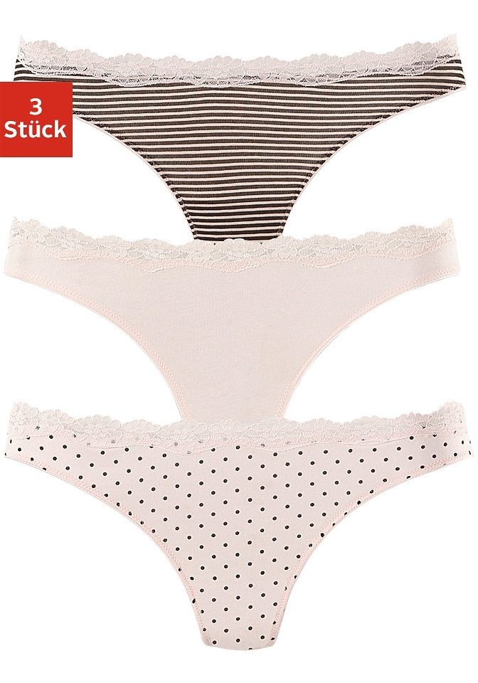LASCANA String, (Packung, 3 St.), mit zarter Spitze kaufen