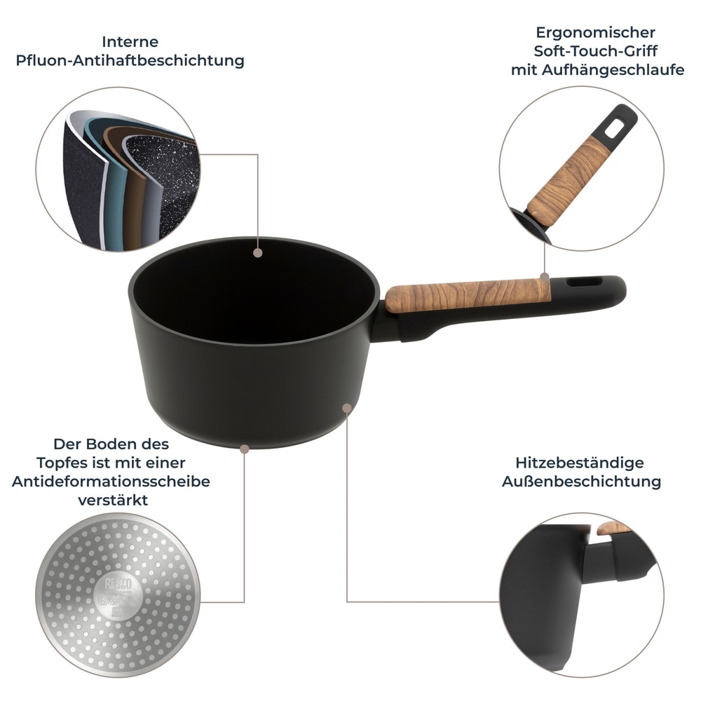 RESTO Kitchenware Kasserolle »Mon, Topf 1,4 l, antihaftbeschichtet und spülmaschinenfest«, Aluminium, (2 tlg.), mit Glasdeckel und stoßdämpfendem Silikonrand, im Geschenkkarton