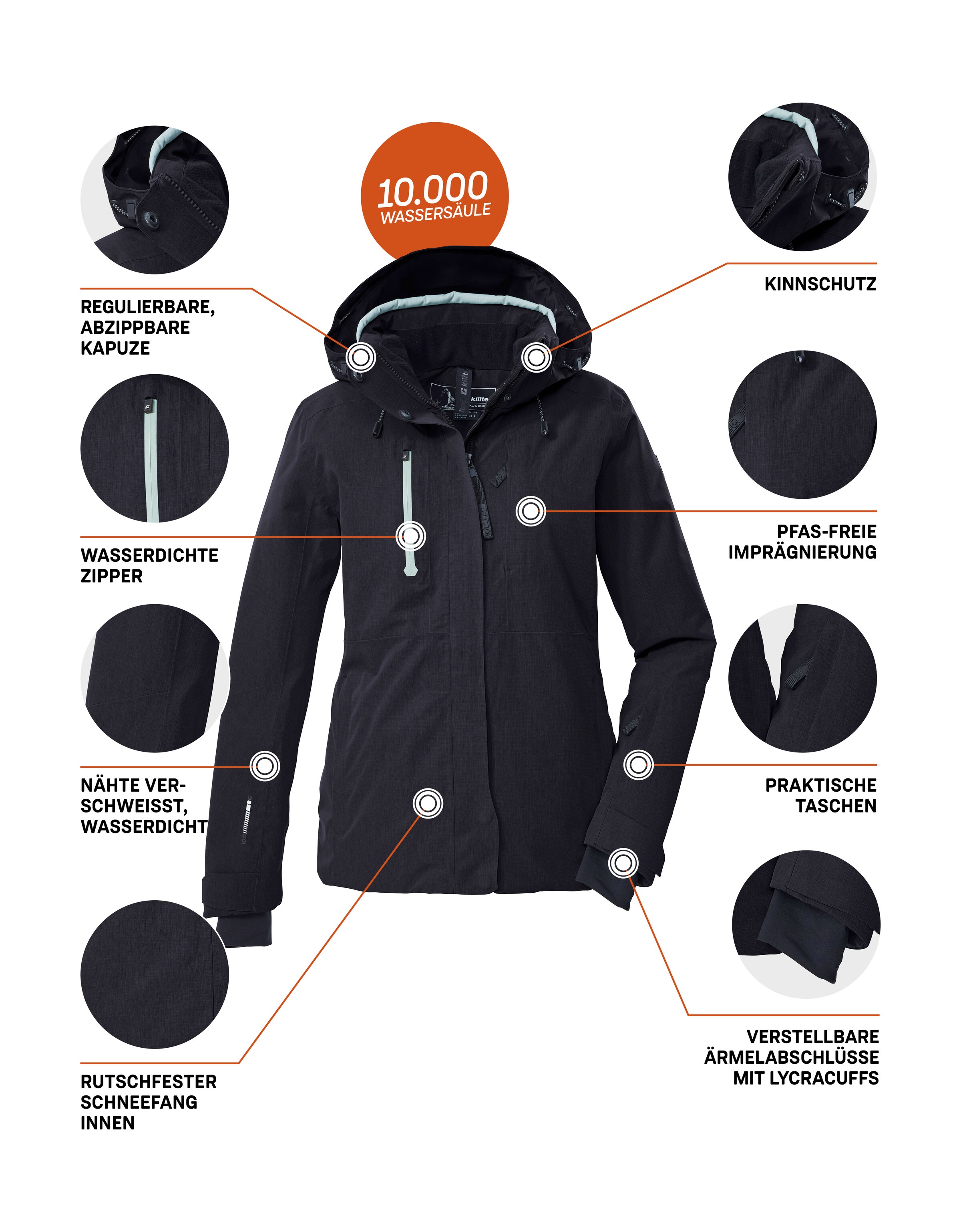 Killtec Skijacke »KSW 35 WMN SKI JCKT«, Wasserdicht, atmungsaktiv, PFAS-frei, recyceltes Material