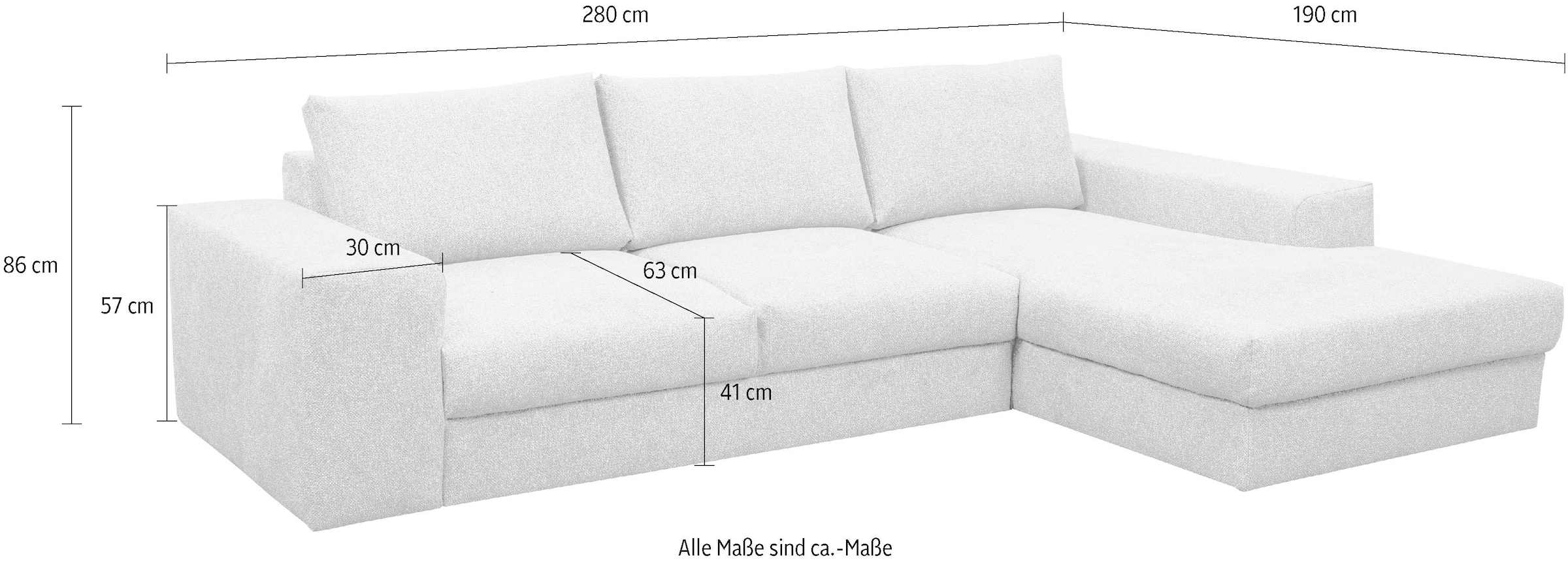 WERK2 Ecksofa »Rozzana 280 x 190 cm zeitlos & bequem, viel Platz, Design & Komfort« Plüsch, L-Form, XXL