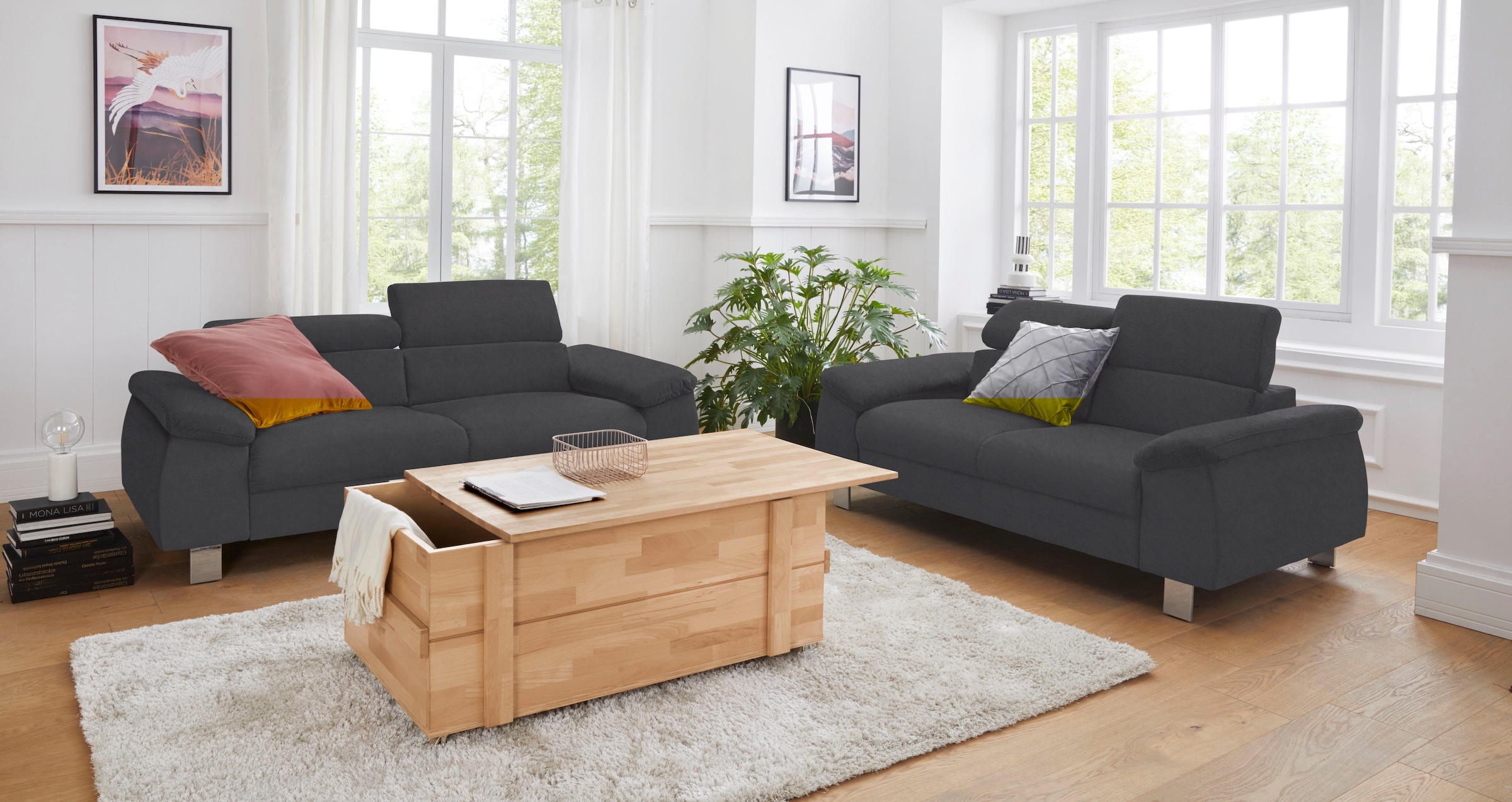 COTTA Polstergarnitur »Komaris«, (Set), Set bestehend aus: 3-Sitzer mit Kopfteilverstellung & Hocker