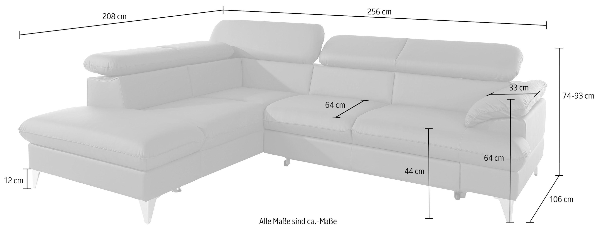 COTTA Polstergarnitur »Caluso L-Form«, Set bestehend aus: Ecksofa mit Kopfteilverstellung & Hocker