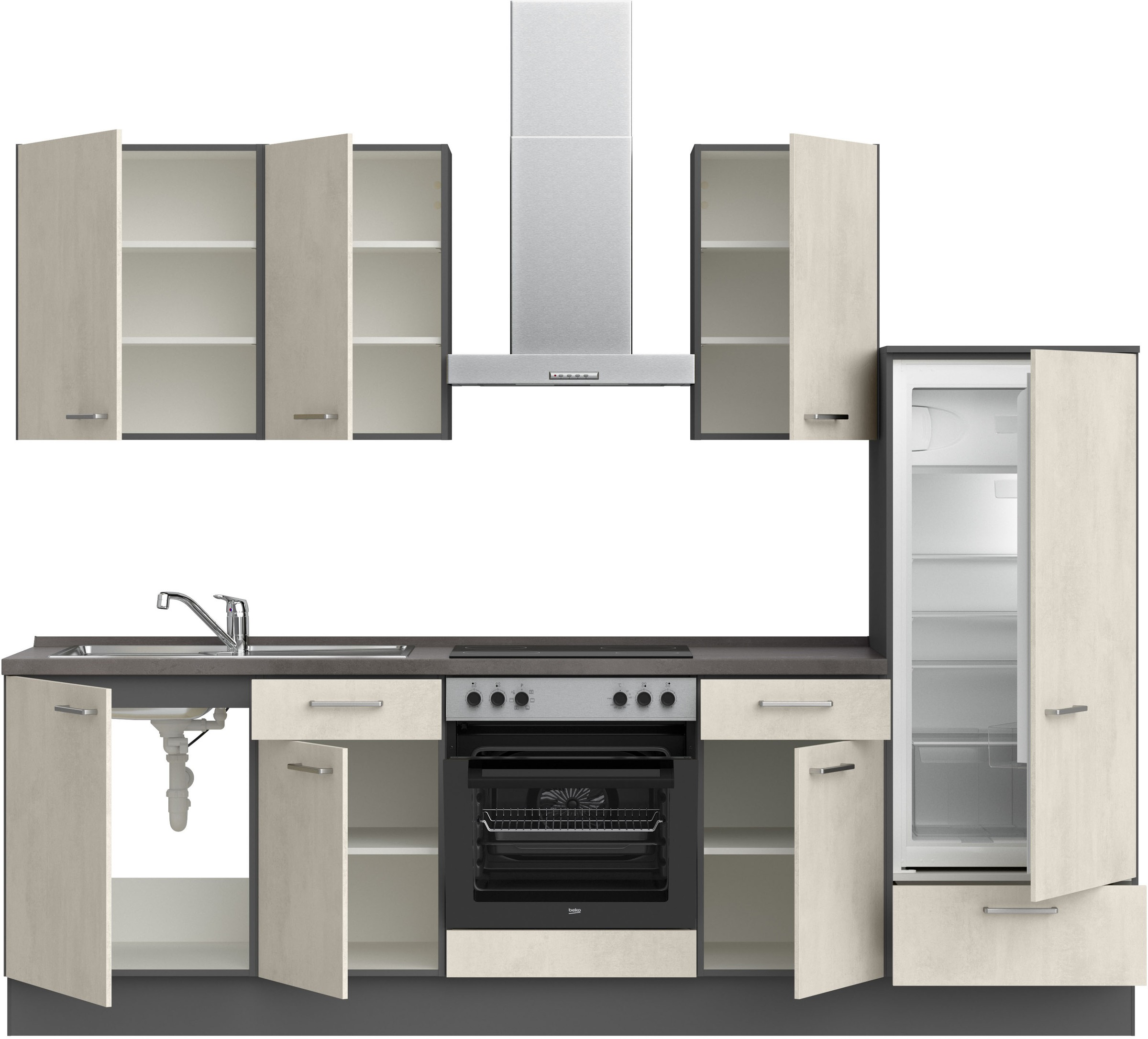 nobilia® Küchenzeile »"Riva I"« vormontiert, Ausrichtung wählbar, Breite 270 cm, wahlw. mit E-Geräten