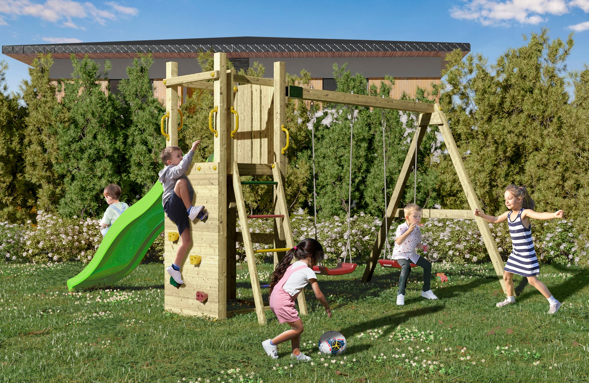 FUNGOO Spielturm »FUNNY3 mit Doppelschaukel«, mit Schaukel & Rutsche