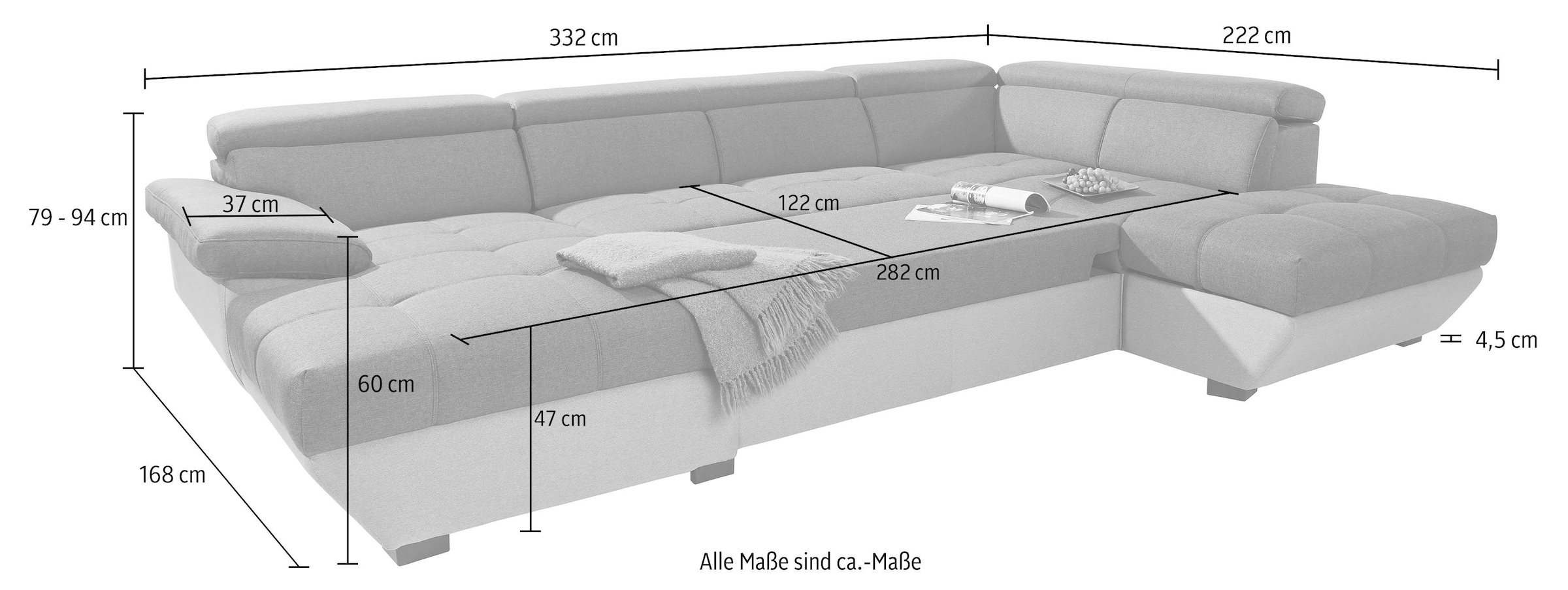 COTTA Polstergarnitur »Speedway U-Form«, (Set), Set bestehend aus: Wohnlandschaft mit Kopfteilverstellung & Hocker