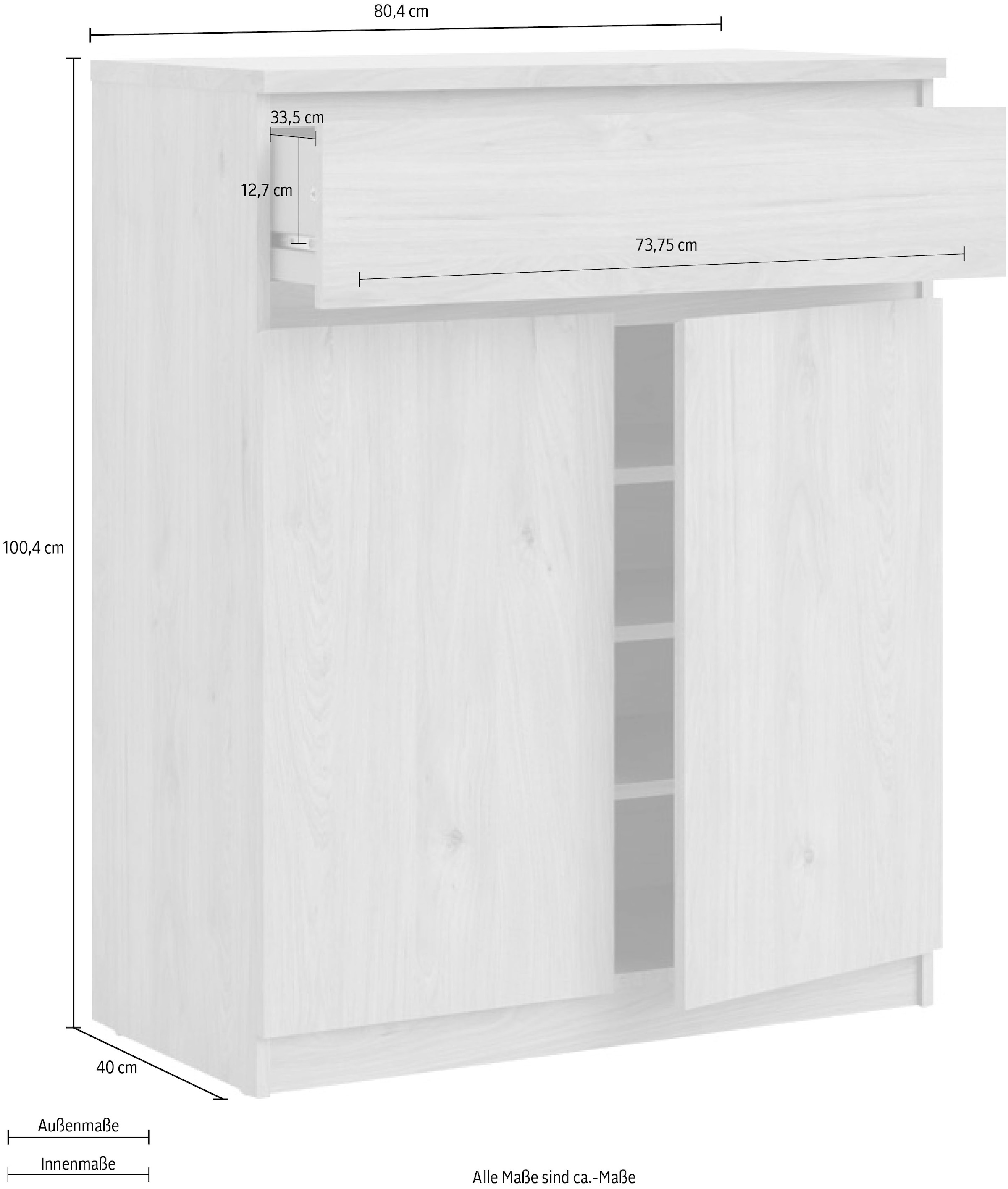 INOSIGN Kommode »Naia«, abgerundete Schubladenkanten auf Metallgleiter, Breite 80,2 cm