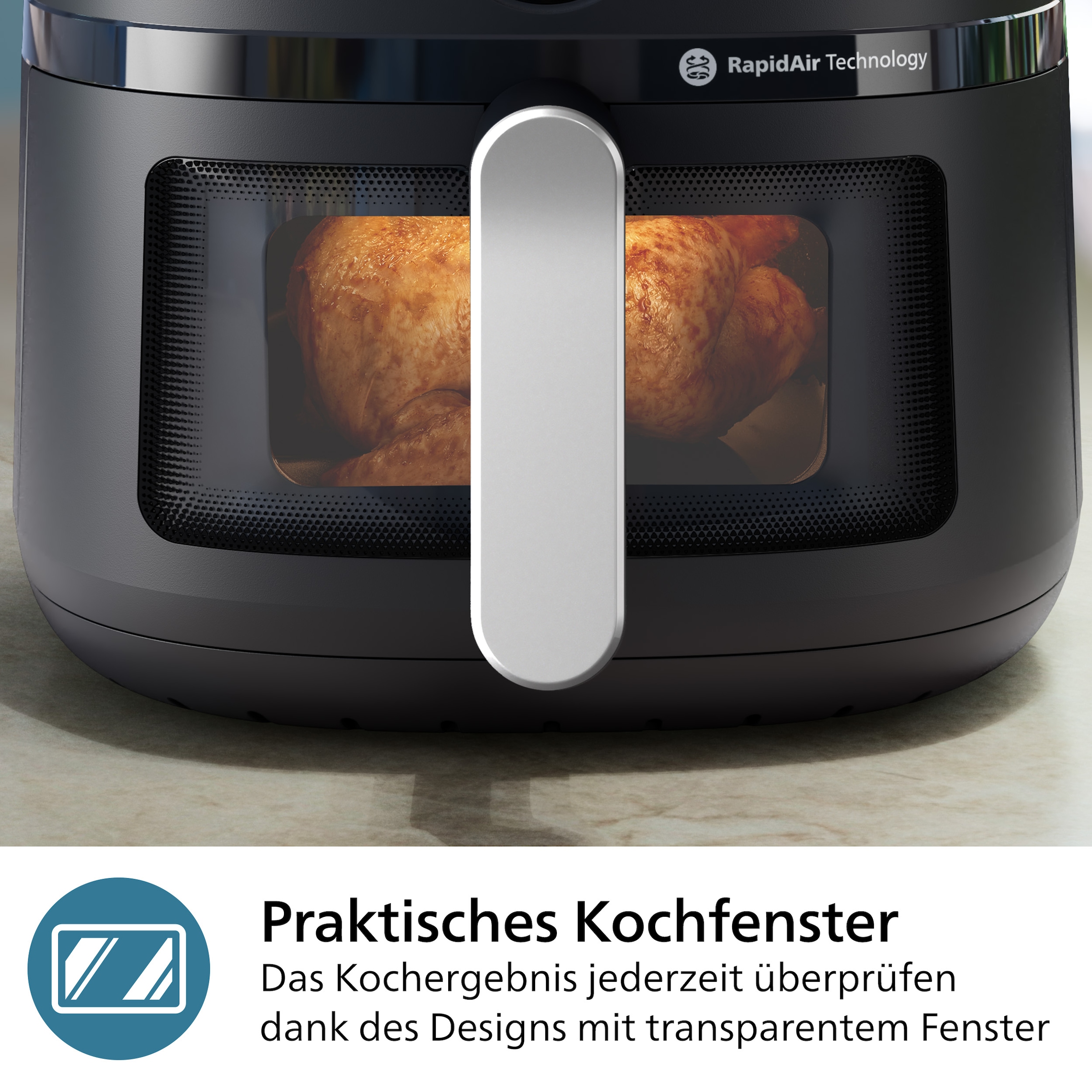 Philips Heißluftfritteuse »Airfryer 2000 NA231/00, mit 6.2L, Sichtfenster«, 1700 W, RapidAir Technologie und 13 Kochfunktionen; Schwarz/Silber