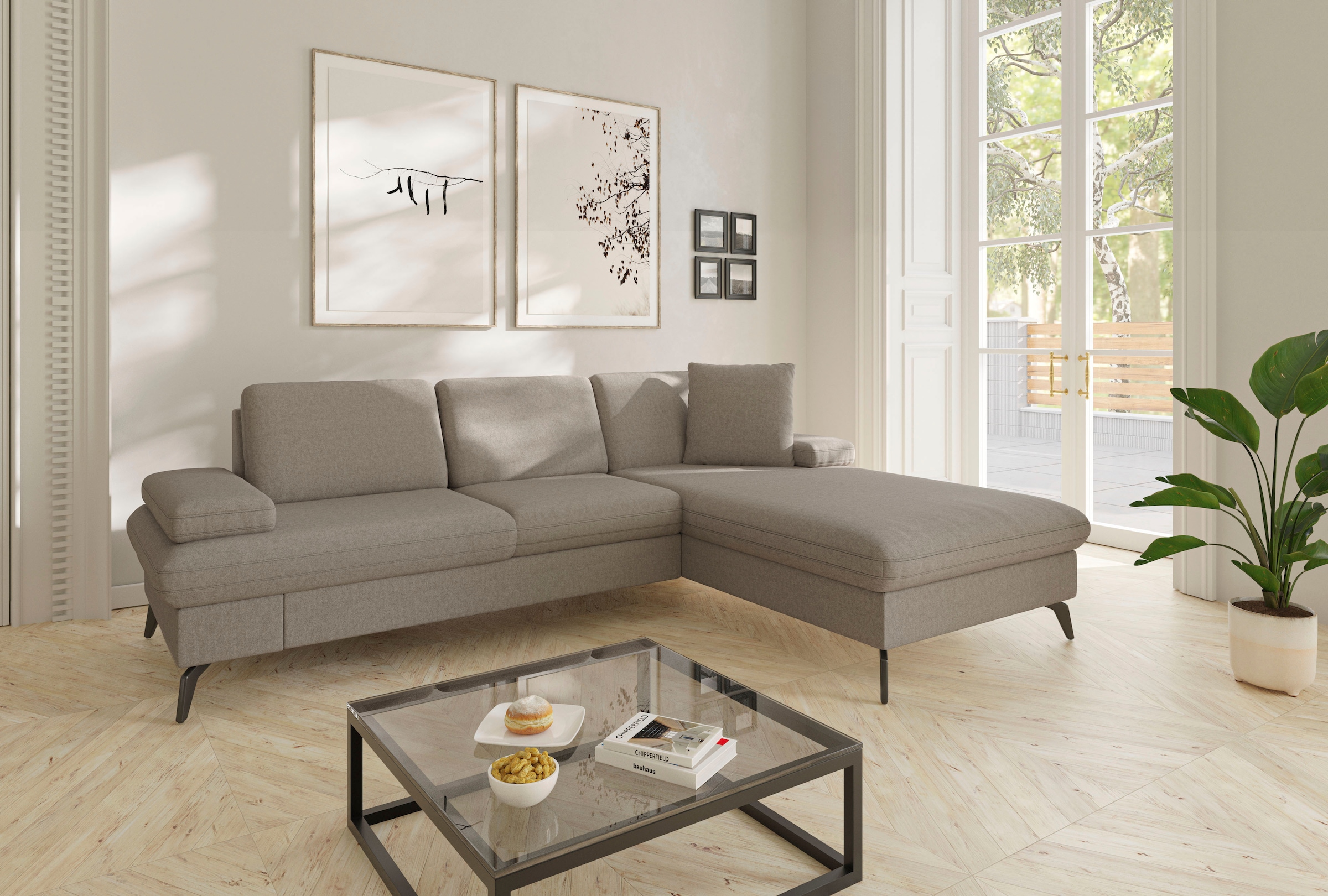 sit&more Ecksofa »Morris Jubi L-Form«, inkl. Armteilfunktion und 1 Zierkissen, wahlweise mit Bettfunktion