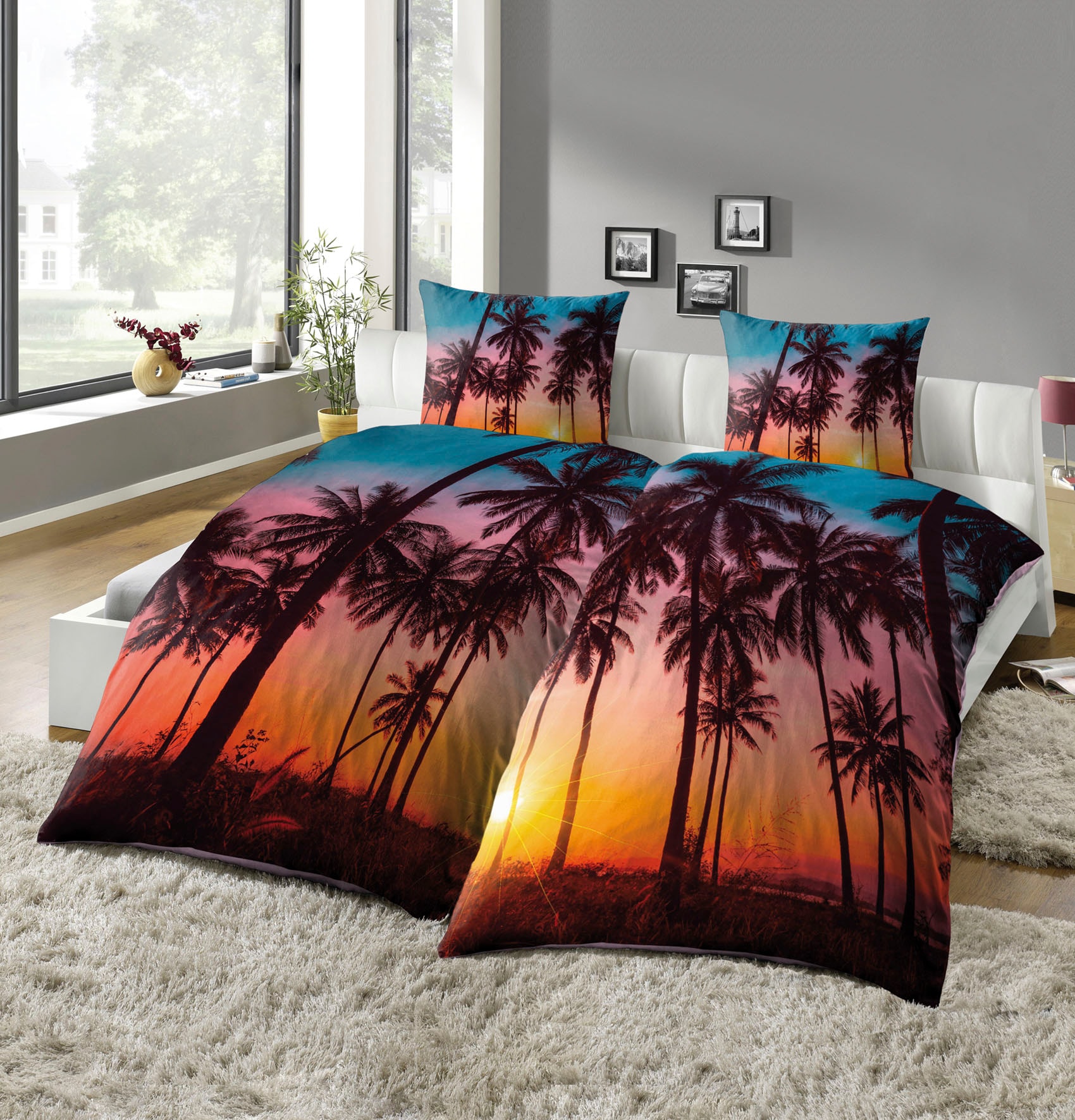 KiNZLER Partnerbettwäsche »Partnerbettwäsche 4-teilig "Palme"« 4 Stk. tlg. günstig online kaufen