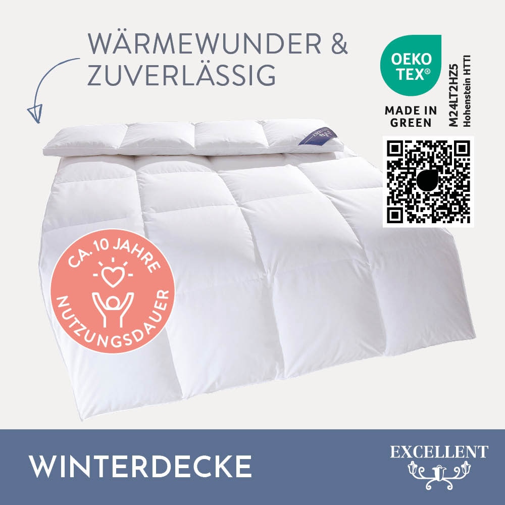 Excellent Daunenbettdecke »Zürich, Bettdecken für Sommer und Winter, Decke«, polarwarm, Füllung 100% Daunen, Bezug 100% Baumwolle, (1 St.), Bettdecke 135x200 cm, 155x220cm und weitere Größen, Made in Germany