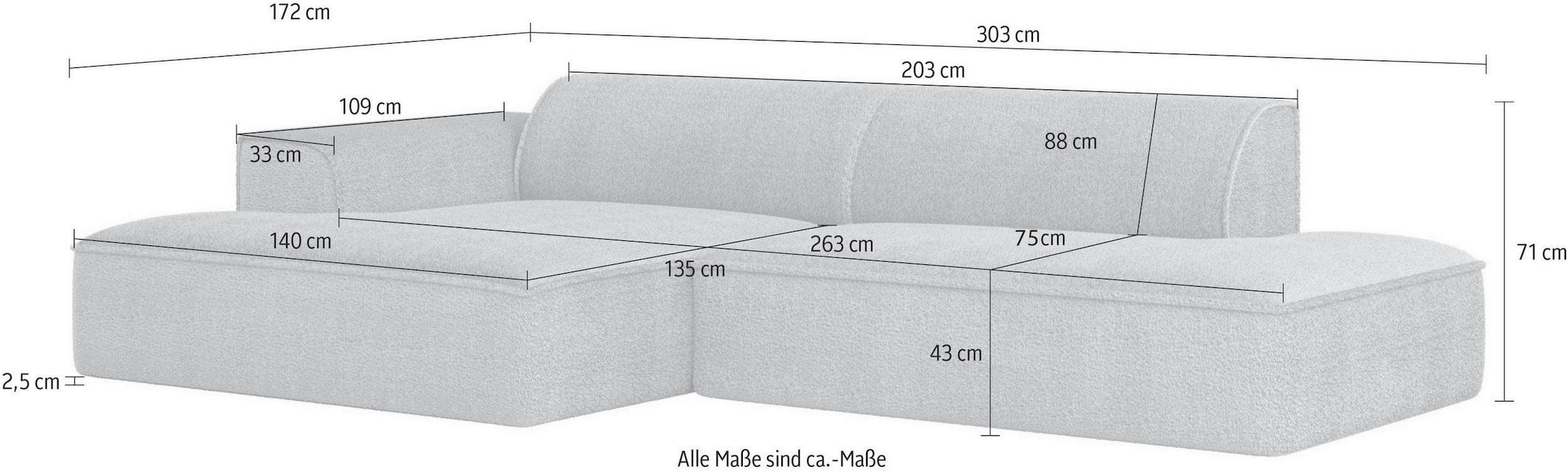 andas Ecksofa »TORSTAD«, extra große Recamiere im loungigen Stil, in Bouclé und Cord