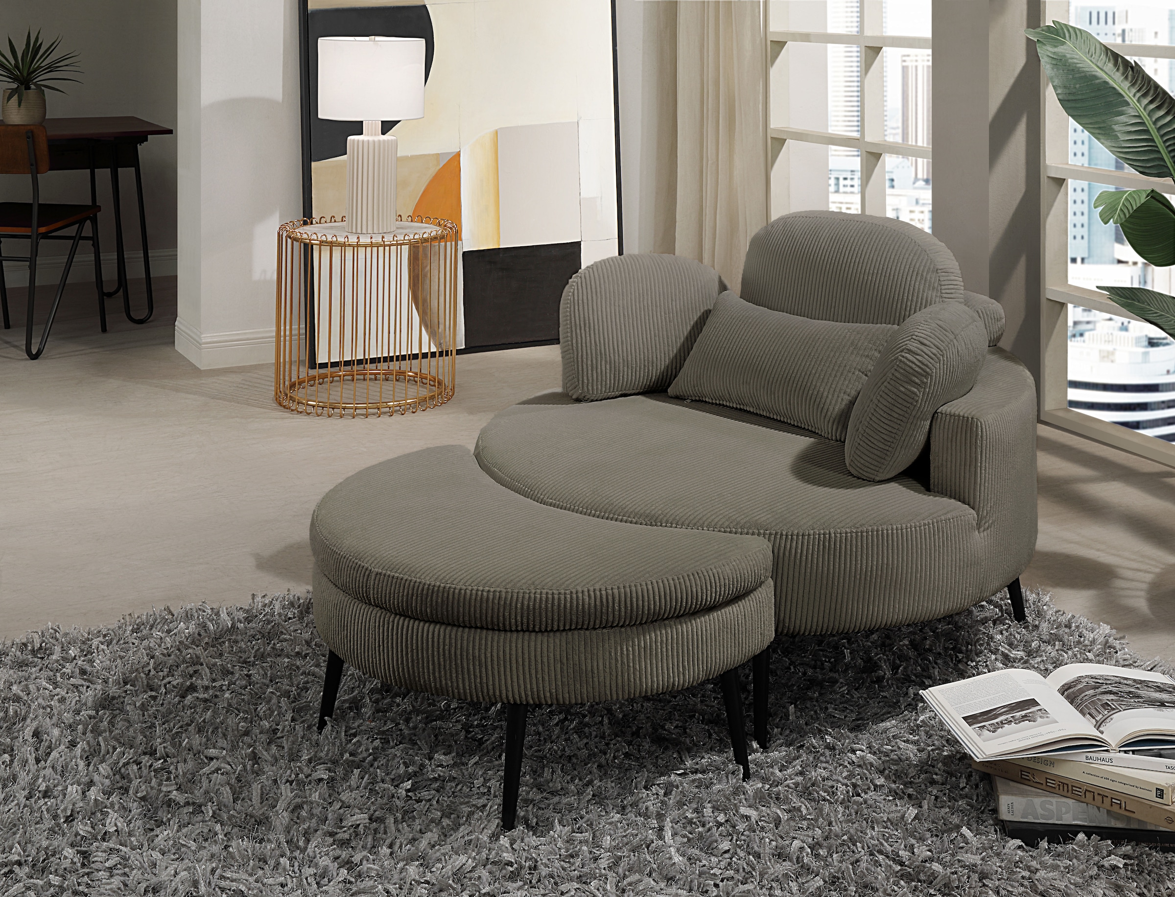 OTTO home Loveseat »Riko Sessel, B: 110 cm, Sitzhöhe: 44 cm« XXL- Sessel, mit Stauraumhocker, Rückenstütze & 4 Zierkissen