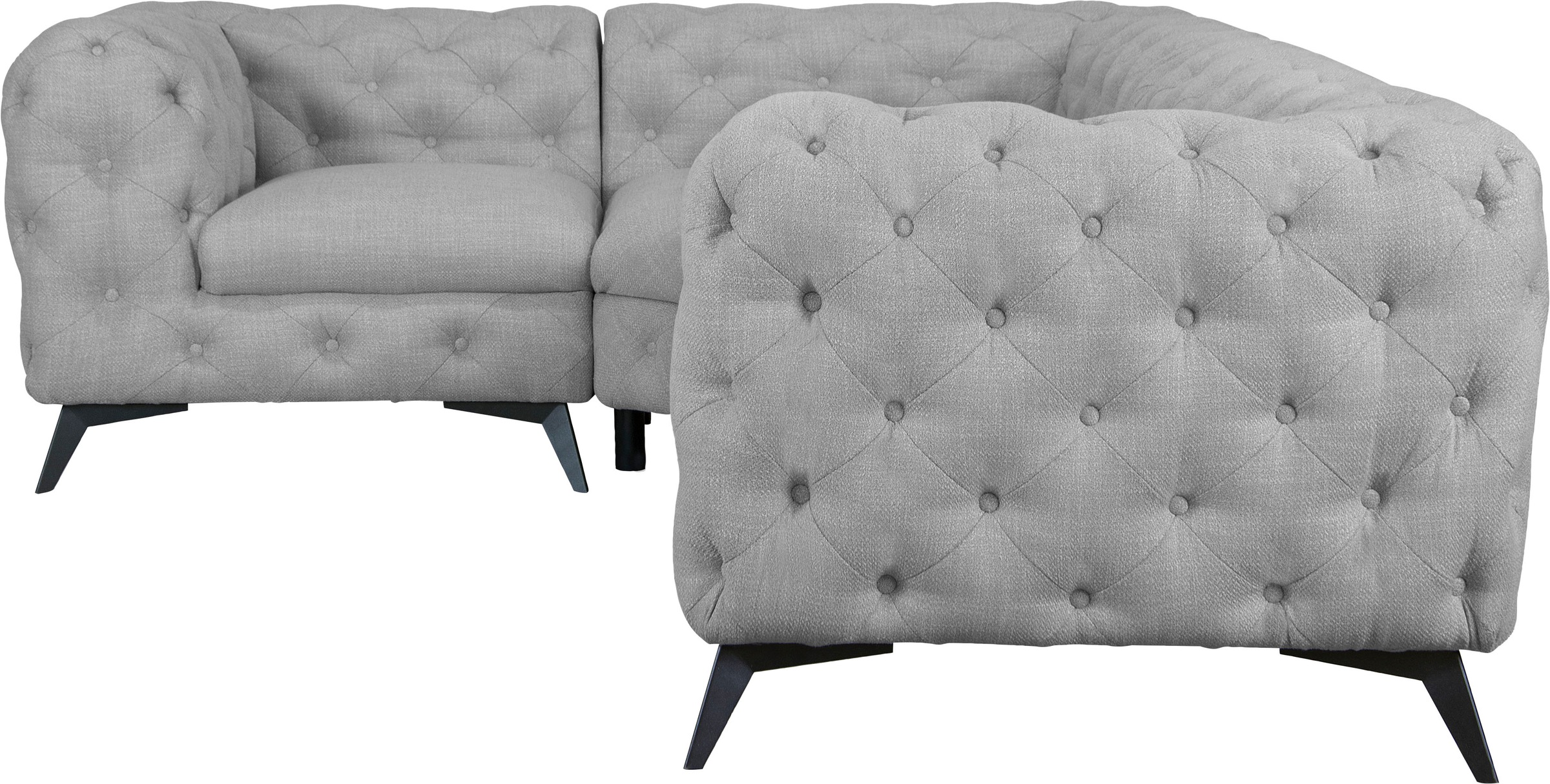 Leonique Chesterfield-Sofa »Ecksofa GLYNIS L-Form mit Wellenunterfederung, Maße B/T/H 264/204/75cm«, aufwändige Knopfheftung, moderne Chesterfield Optik, Fußfarbe wählbar