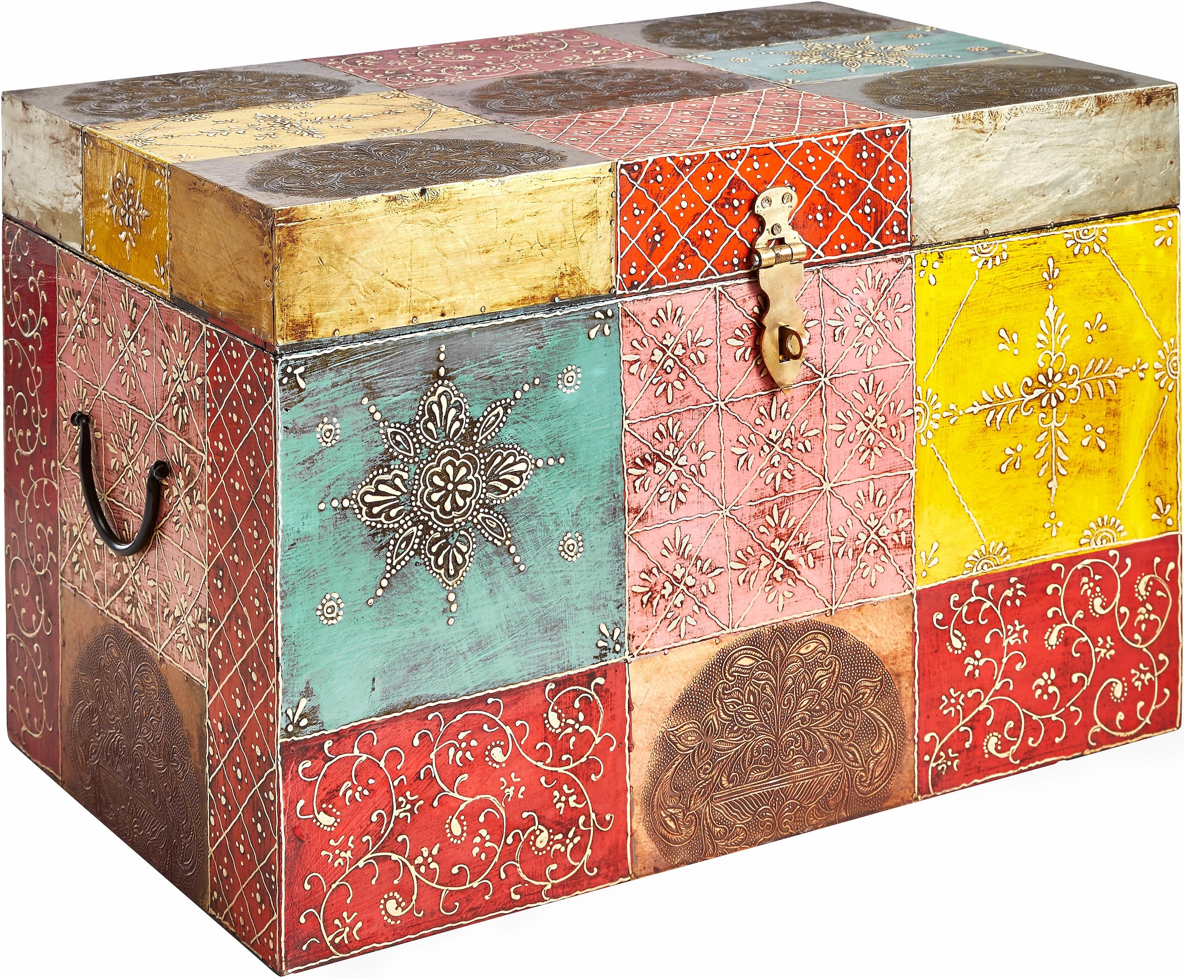 Home affaire Truhe »Vivek«, handbemalt, mit Metallverschluss