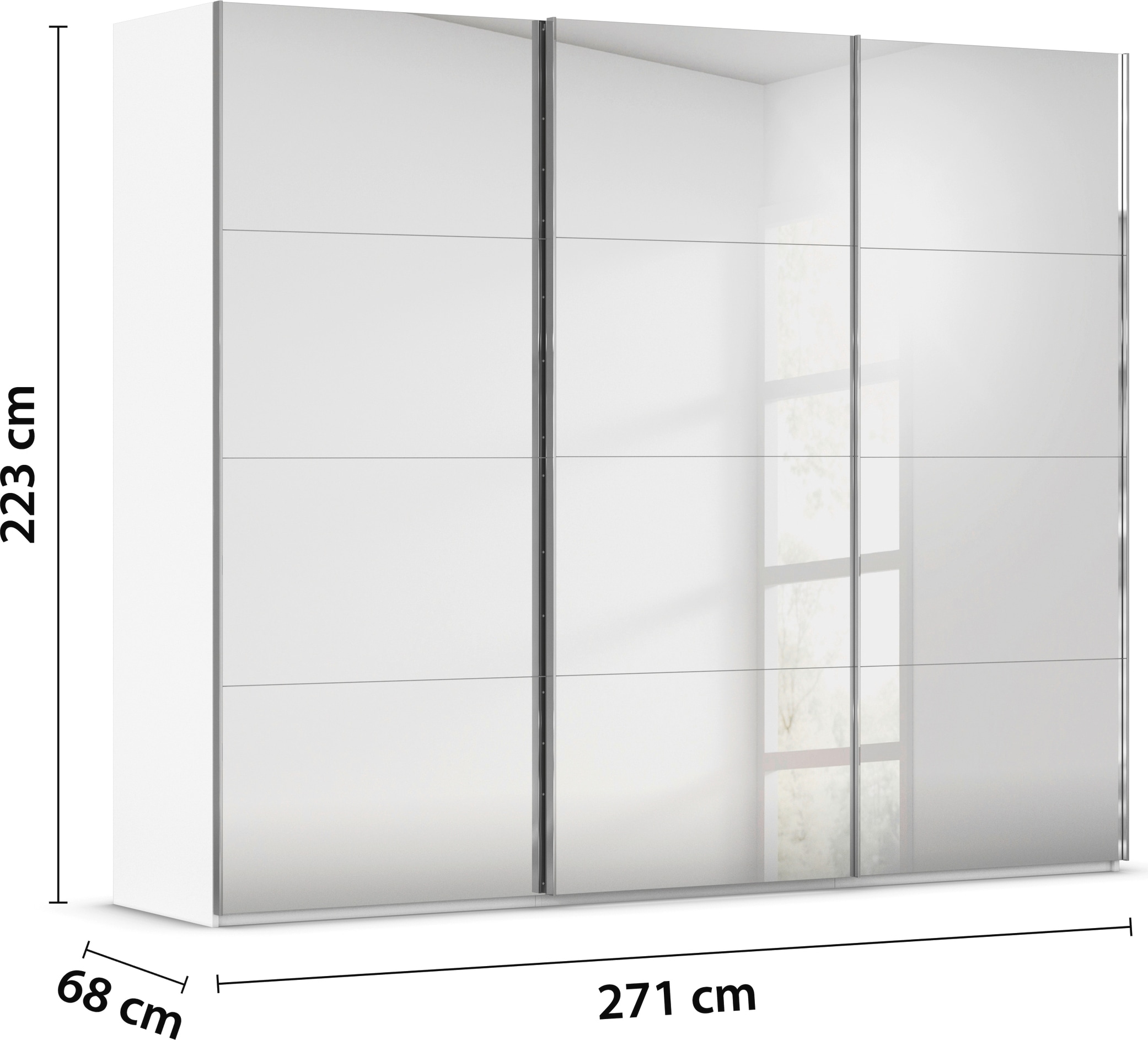 rauch Schwebetürenschrank »Kleiderschrank Schrank Garderobe Schlafzimmerschrank SCALE-FYRA«, edle viergeteilte Türen, Spiegelfront und viele Farben MADE IN GERMANY