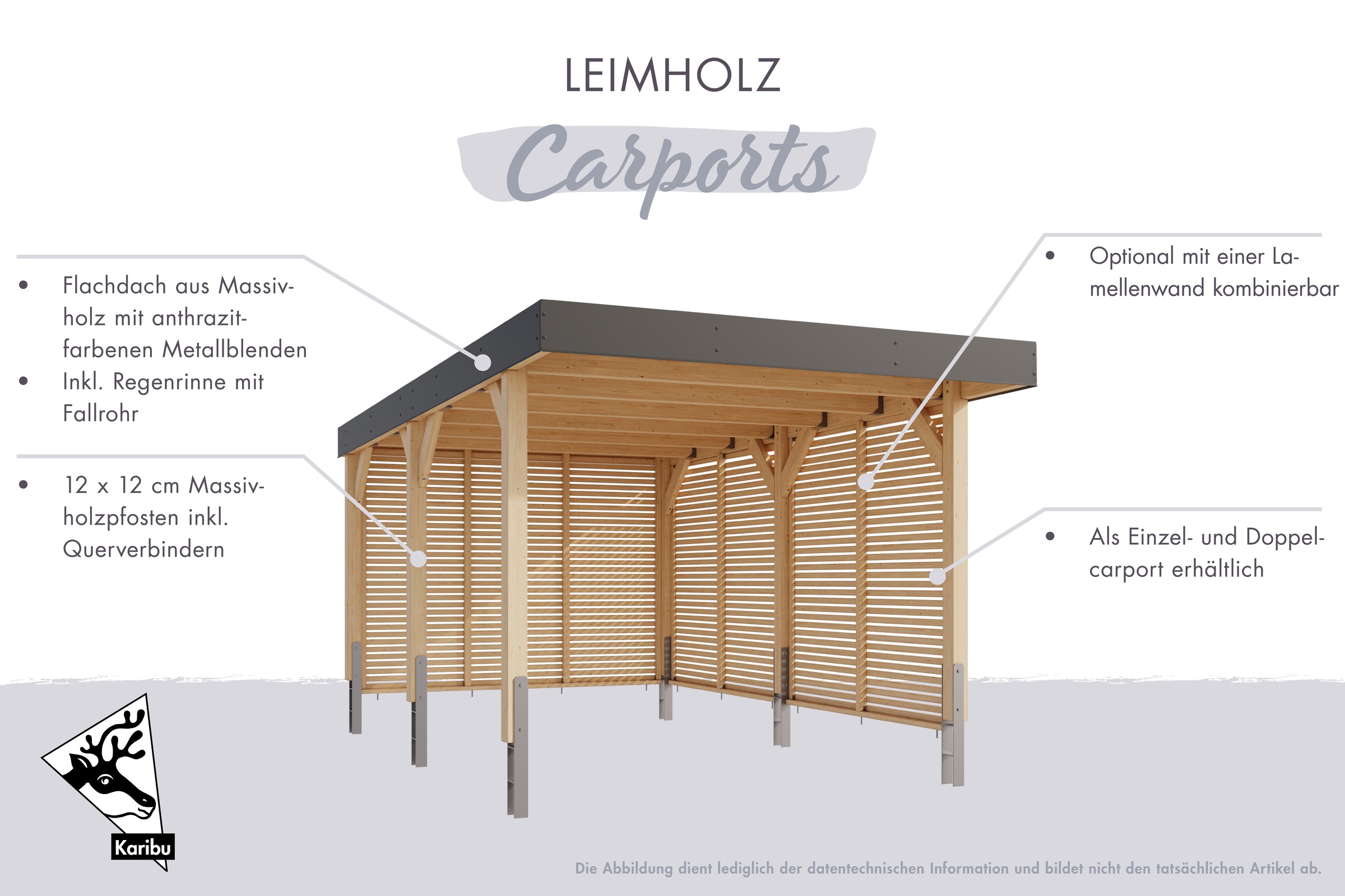 Karibu Einzelcarport, Leimholz, 288 cm, naturbelassen, aus kesseldruckimprä günstig online kaufen