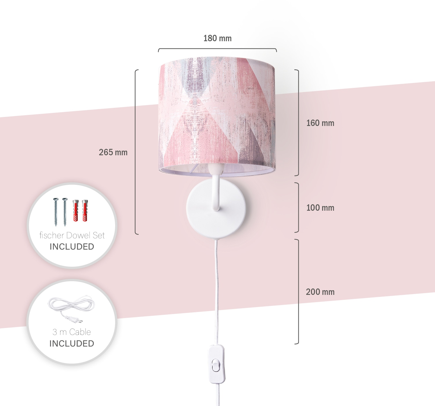 Paco Home Wandleuchte »Mero 102«, 1 flammig, Leuchtmittel E14 | ohne Leuchtmittel, Stecker Flur Lampe Wohnzimmer âˆ…18cm Abstrakt Kabel 3m E14