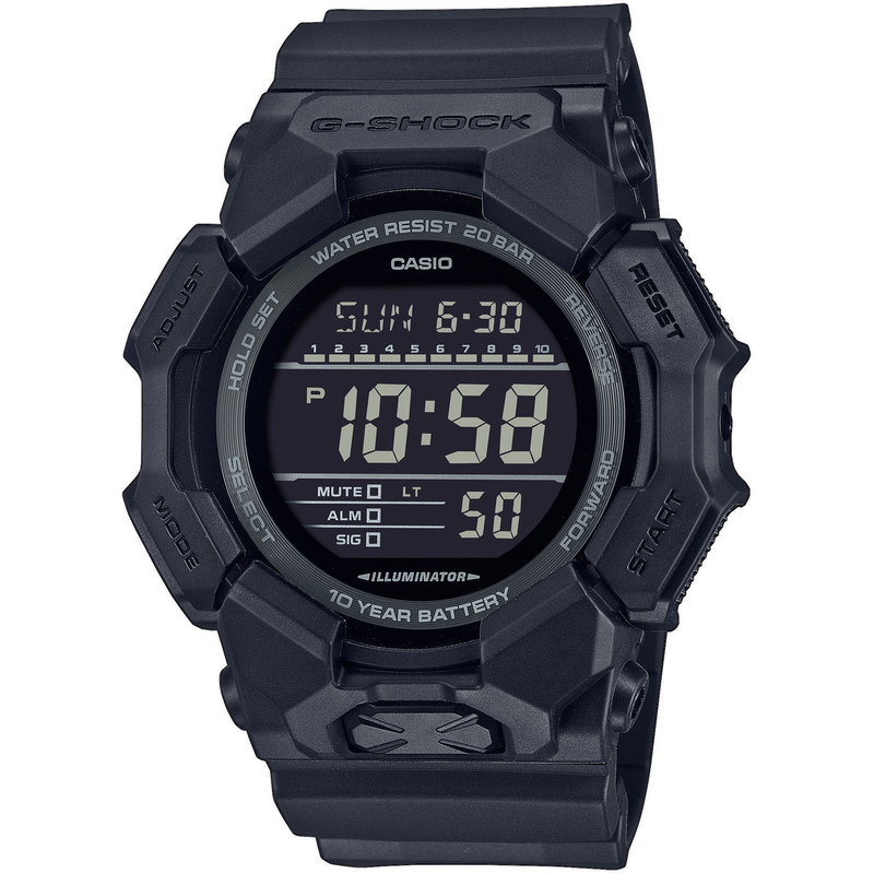 CASIO G-SHOCK Chronograph Quarzuhr, Armbanduhr, Herrenuhr, digital, automatischer Kalender schwarz-schwarz Markanter Herrenchronograph